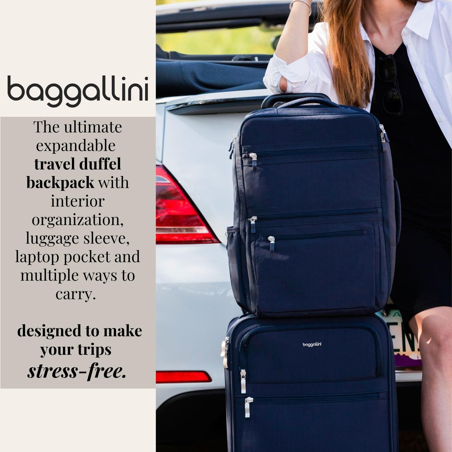 Baggallini Modern Convertible Travel Backpack - Lightweight 11.8"x17.7"x 8.5" Duffel Weekender w/Laptop Pocket