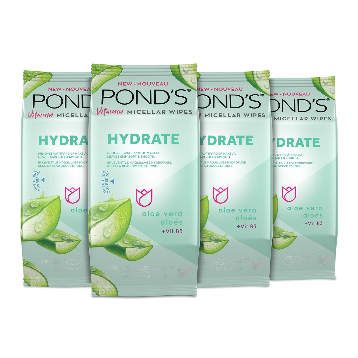 POND'S Vitamin Micellar Makeup Remover Wipes for Dry Skin, Skin Care Hydrating Aloe Vera Daily Face Wipes Remove Dirt, Waterproof Makeup, 25 Count, 4 Beauty and Personal Care POND'S Default Title