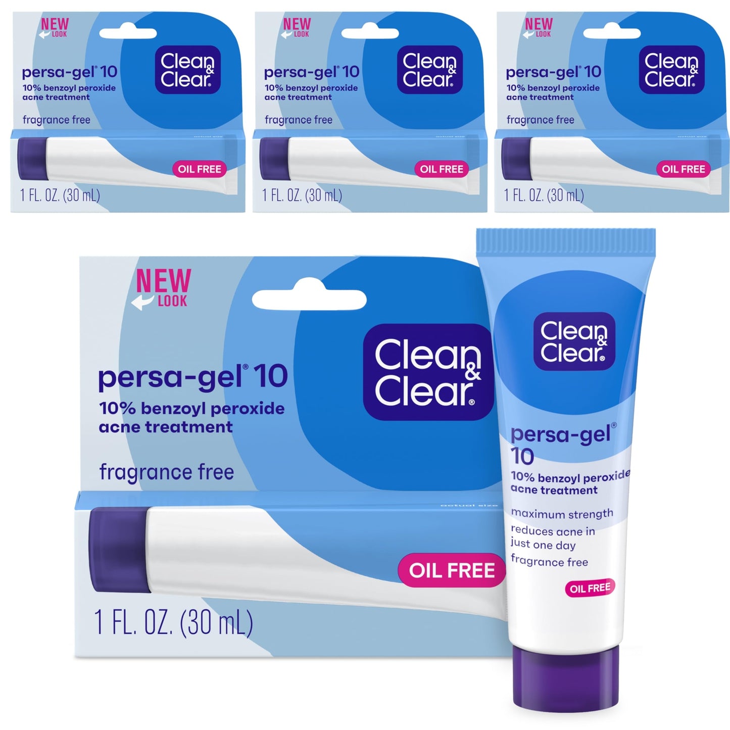 Clean & Clear PersaGel 10 Acne Medication Spot Treatment with Maximum Strength 10 Benzoyl Peroxide Topical Pimple Cream Acne Gel medication for Face