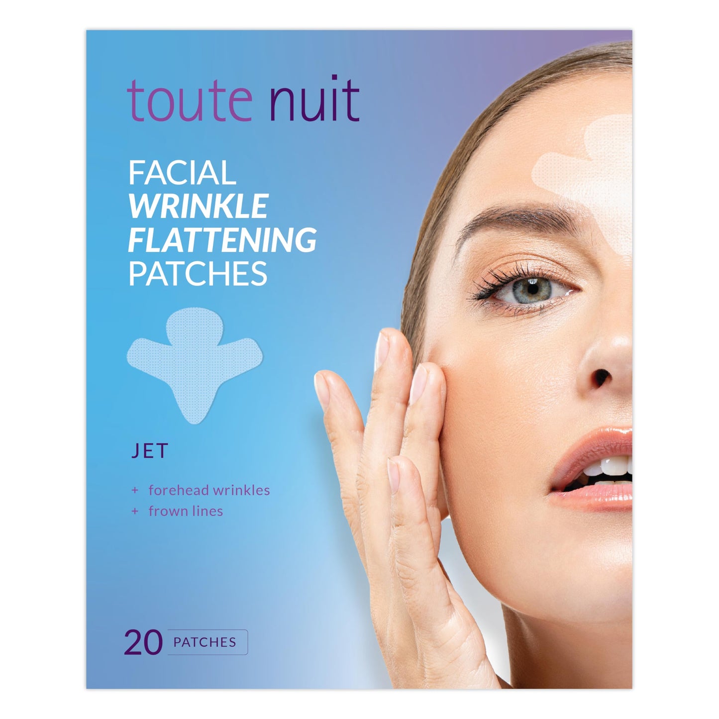 Toute Nuit Wrinkle Patches - Jet - Face Tape for Forehead and Large Frown Lines - Hypoallergenic Anti Wrinkle Patches - 20 Count, Made in USA