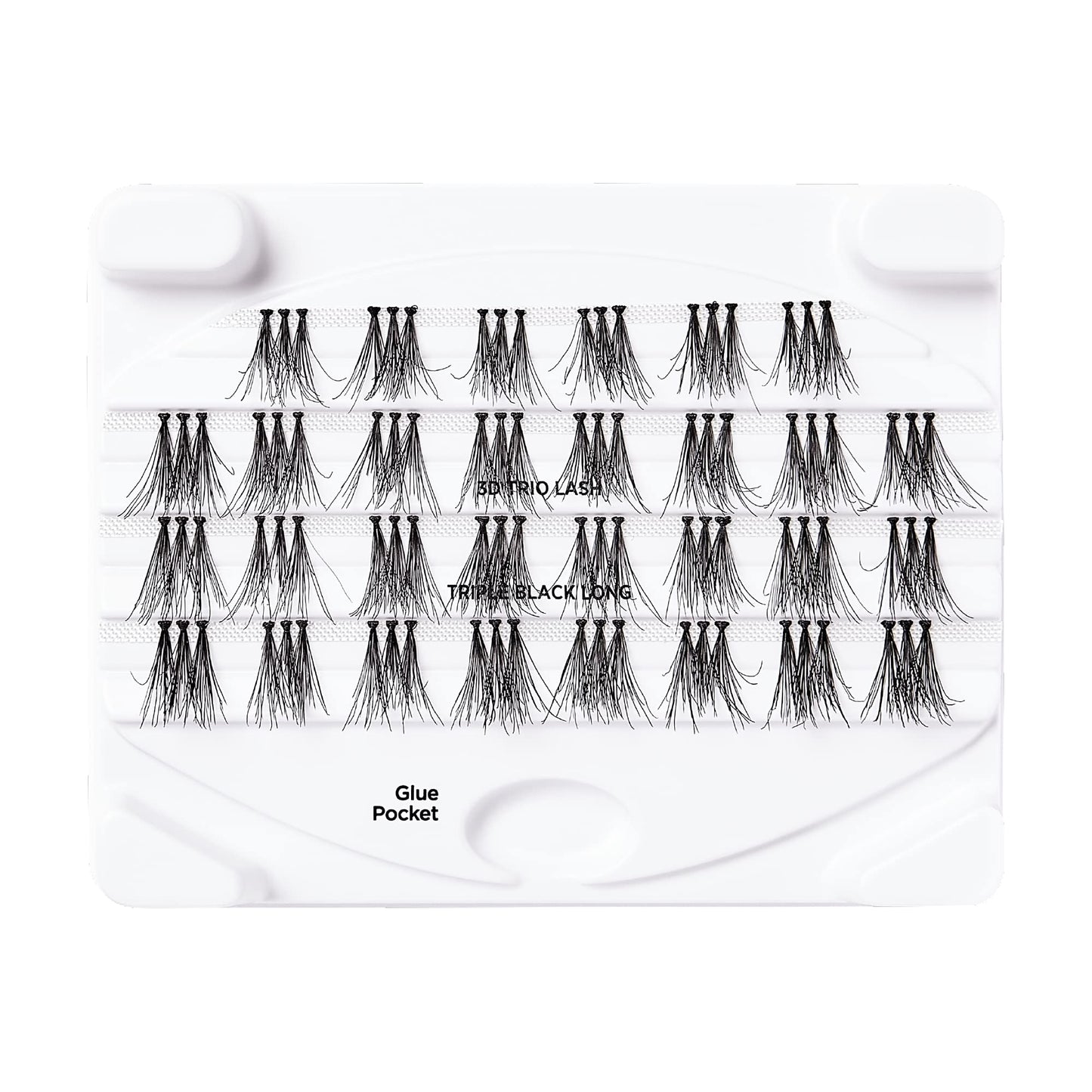 iENVY False Eyelashes Triple Black 3D Individual Trio Lashes 3X Volume Reusable Eyelash Clusters (Long)