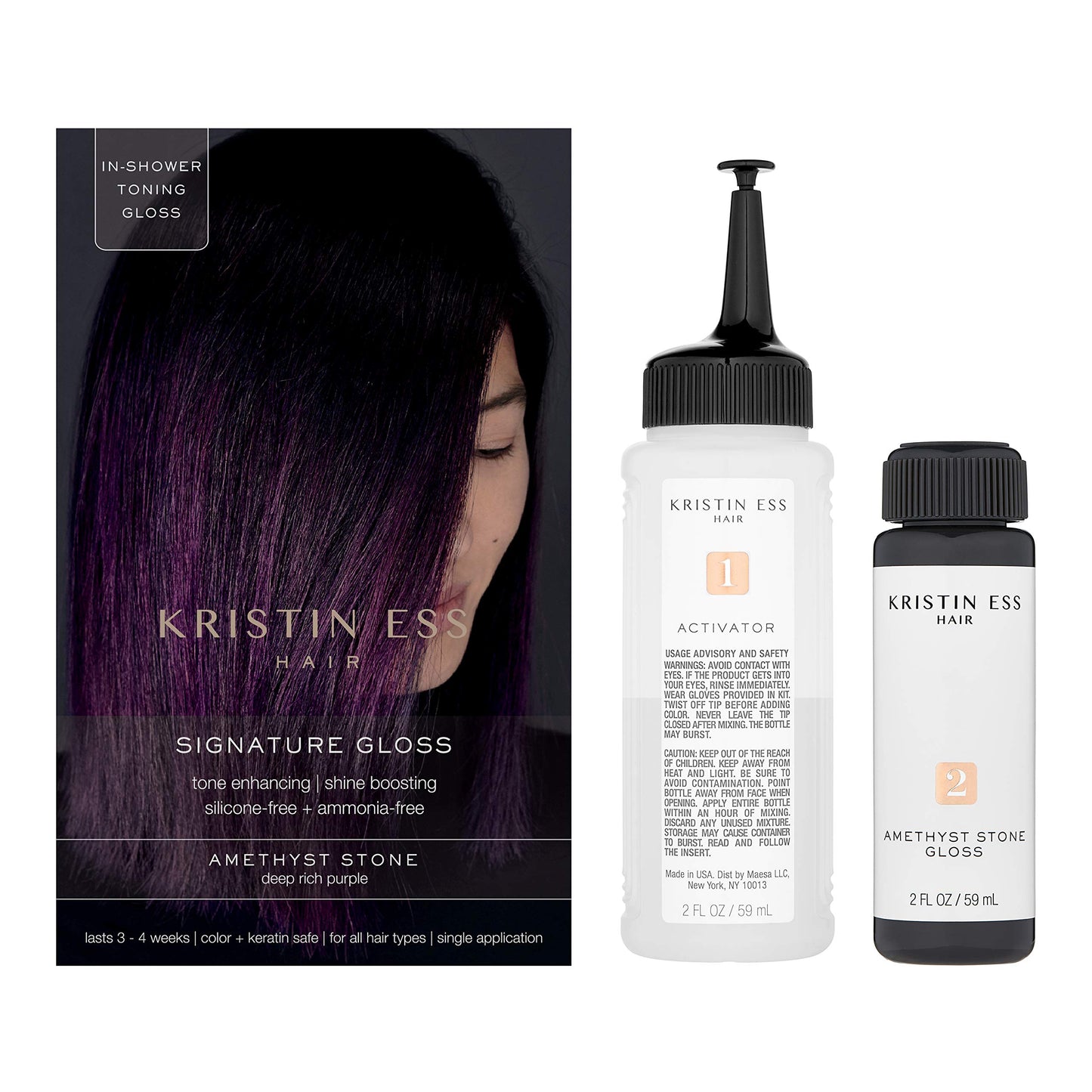 Kristin Ess Hair Gloss in Amethyst Stone Deep Rich Purple - 4 Wk Semi Permanent Hair Dye Glaze - Color Depositing Conditioner & Toner for Vibrant