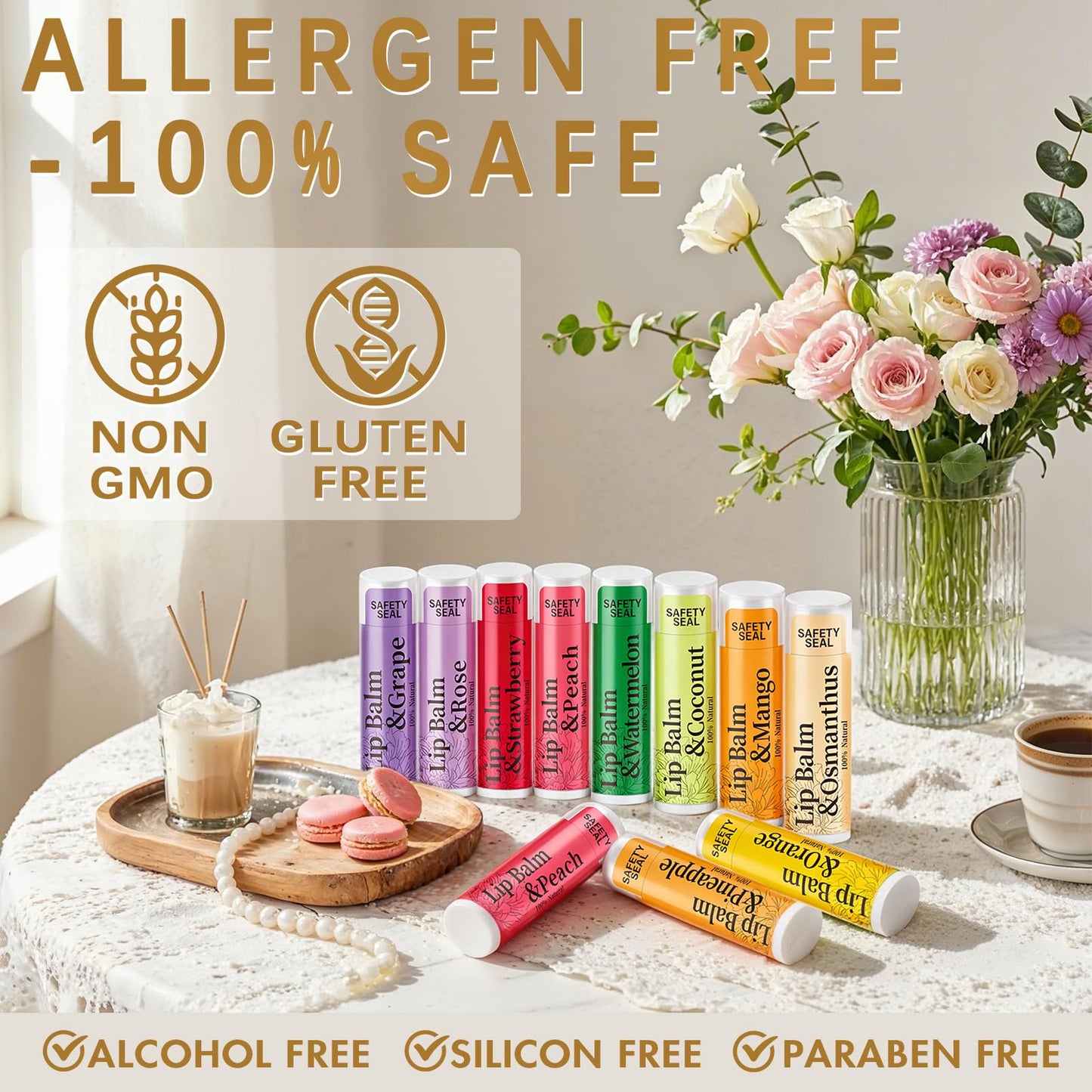 RBUGR 250 Pcs Lip Balm Bulk,12 Fruit Flavored Natural Bulk Lip Balm, Lip Balms Pack with Vitamin E, Lip Balms Gift Set Women Stocking Stuffers Party Beauty and Personal Care RBUGR