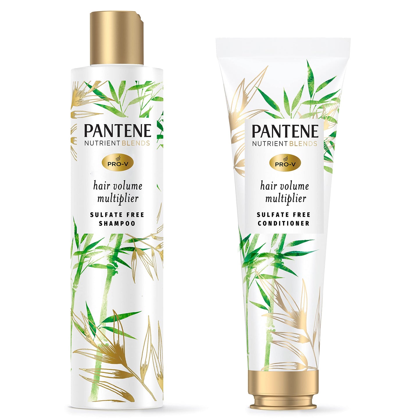 Pantene Sulfate Free Shampoo and Conditioner Set, Volumizing Shampoo and Conditioner for Fine or Flat hair with Bamboo, Safe for Color Treated Hair