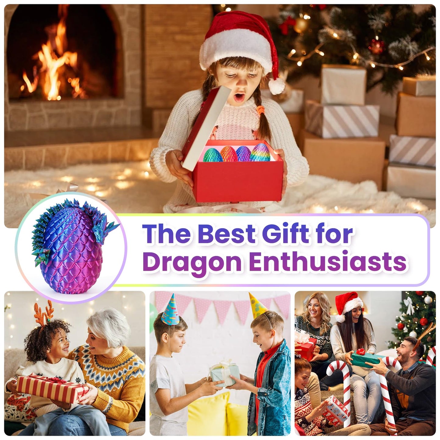 TBOLINE 4PCS 3D Printed Dragon Eggs – Articulated Crystal Dinosaur Fidget Toys, Small Dino Egg Figures for Kids Easter Gifts (4-Piece-C)