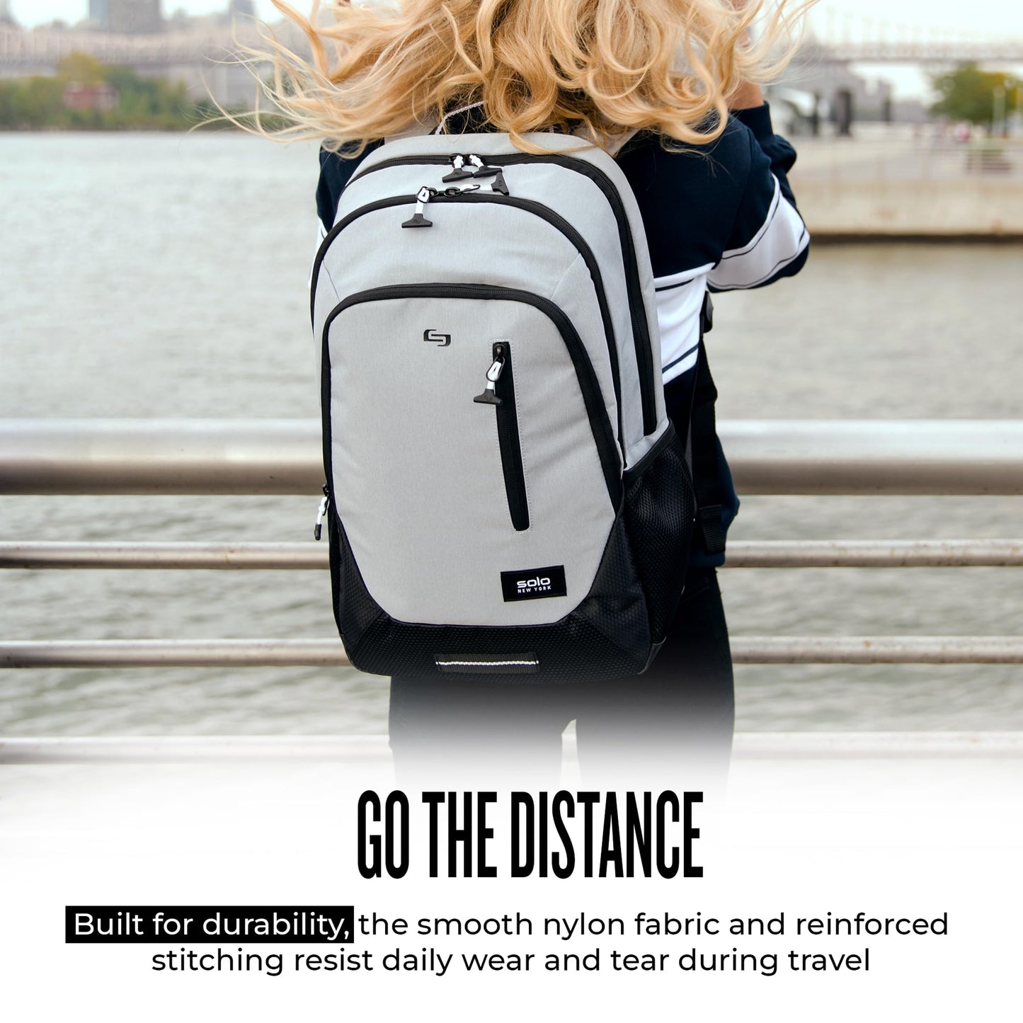 Solo New York Laptop Backpack for Women & Men -Carry On Bookbag for Travel & Work, Lightweight Bag, Side Mesh Pockets, Padded Straps, Fits 15.6" Computer - Region, Grey