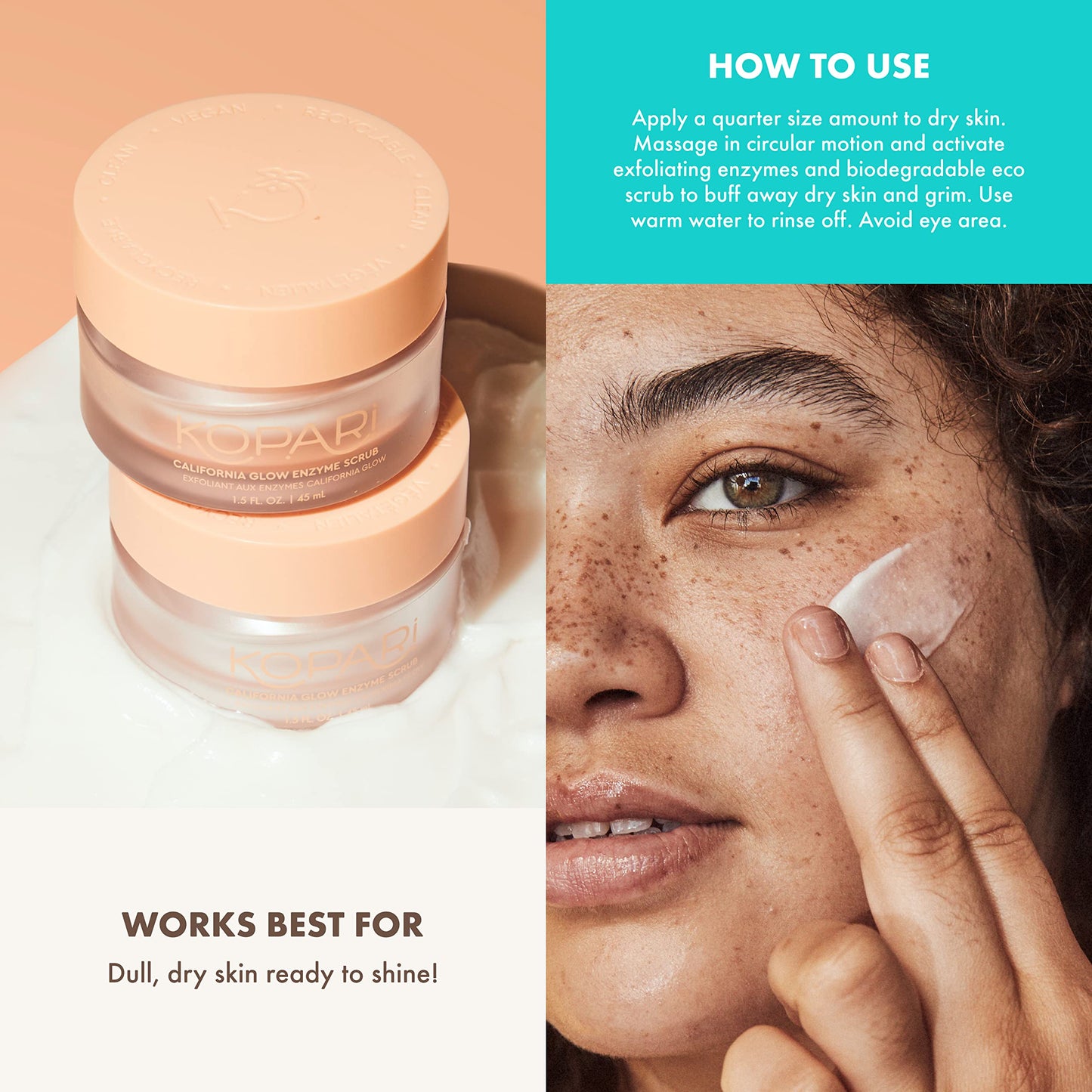 Kopari California Glow Enzyme Exfoliating Face Scrub, Clarifying & Brightening Skin Exfoliation Facial Scrub, Supports Anti-Aging, 100% Organic
