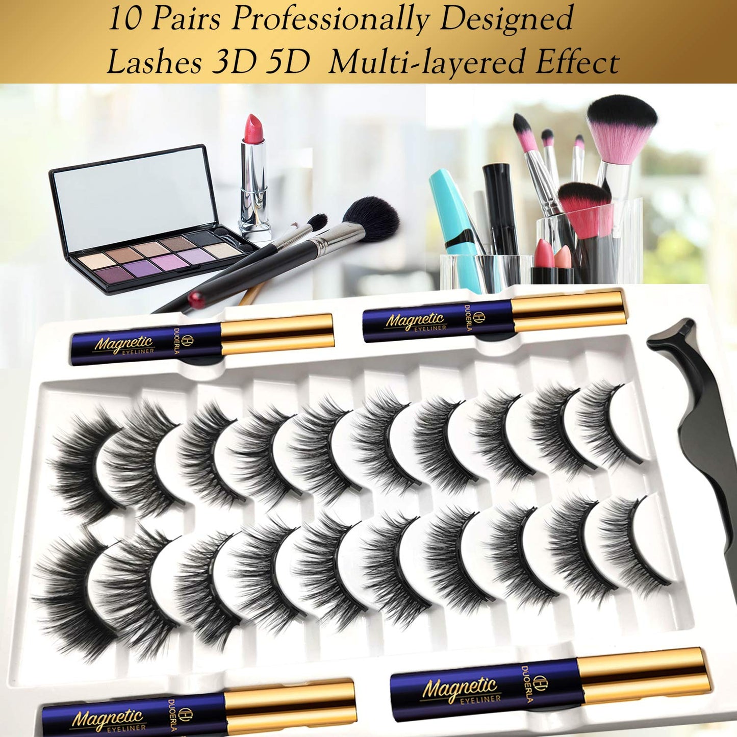 DUOERLA Magnetic Eyelashes Magnetic Lashes Natural Looking - 4 Tubes of Magnetic Liner - Upgraded Long Lasting,Reusable,Lightweight, Waterproof