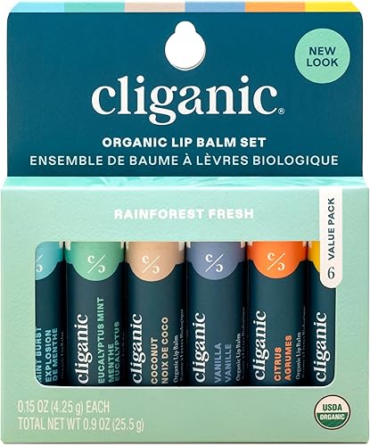 Cliganic Organic Lip Balm Set (6 Flavors) - 100% Natural Hydrating, Moisturizing for Dry Cracked Lips, Stocking Stuffer Gift for Men & Women