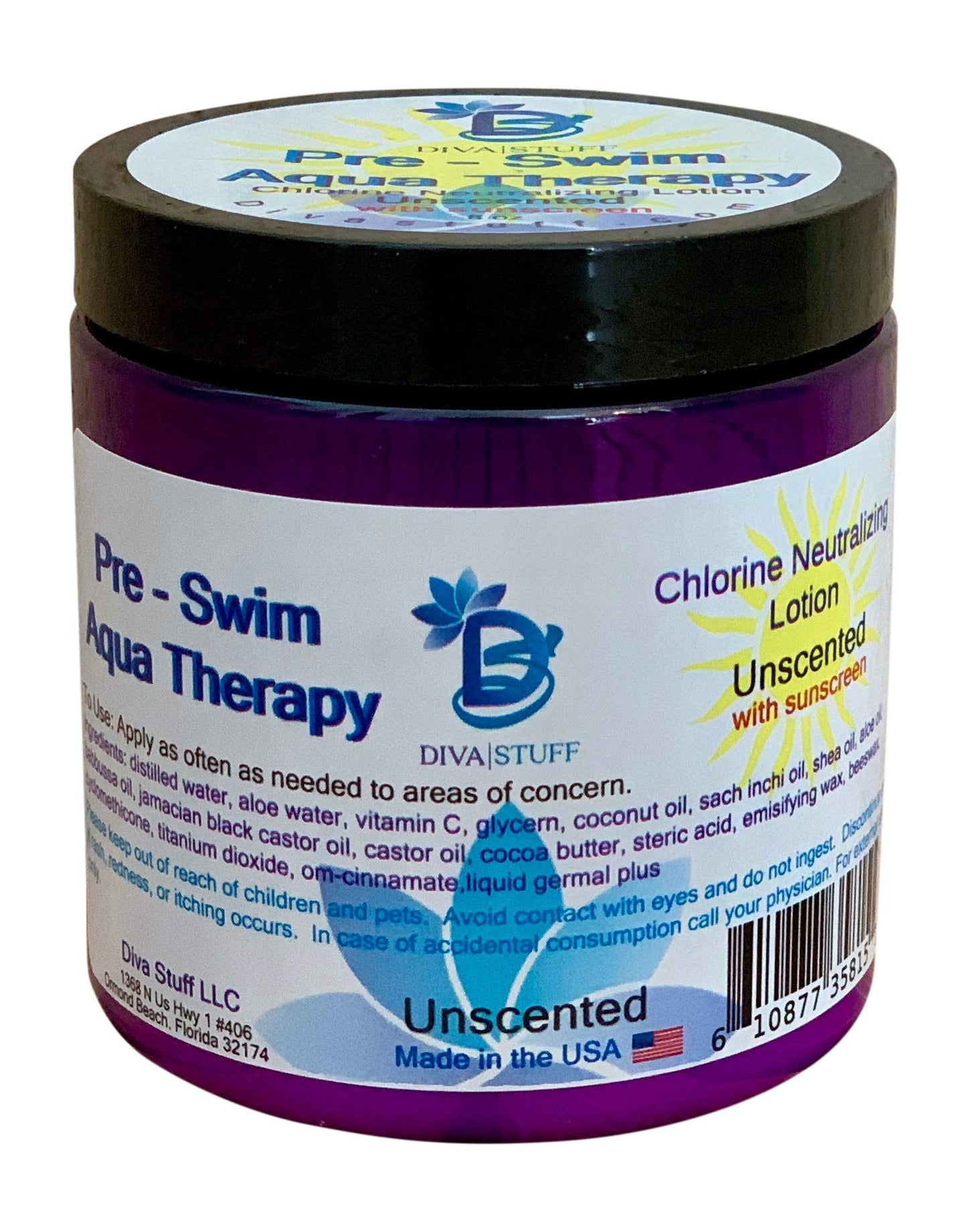 Diva Stuff Pre-Swim Aqua Therapy Chlorine Neutralizing Body Lotion, Protects Skin From Chlorine and Salt Water, 8 oz - Made in the USA, Unscented