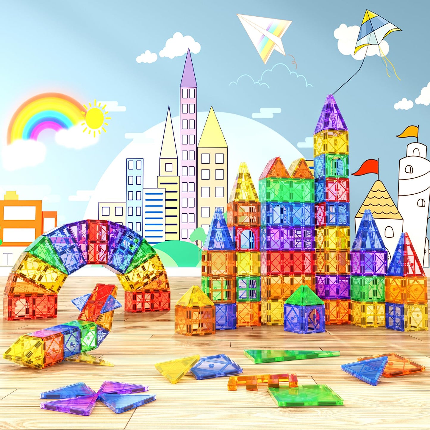 52pcs Magnetic Tiles – STEM Building Blocks Montessori Sensory Toys for Toddlers & Kids, Educational Magnet Set for Boys & Girls Age 3+