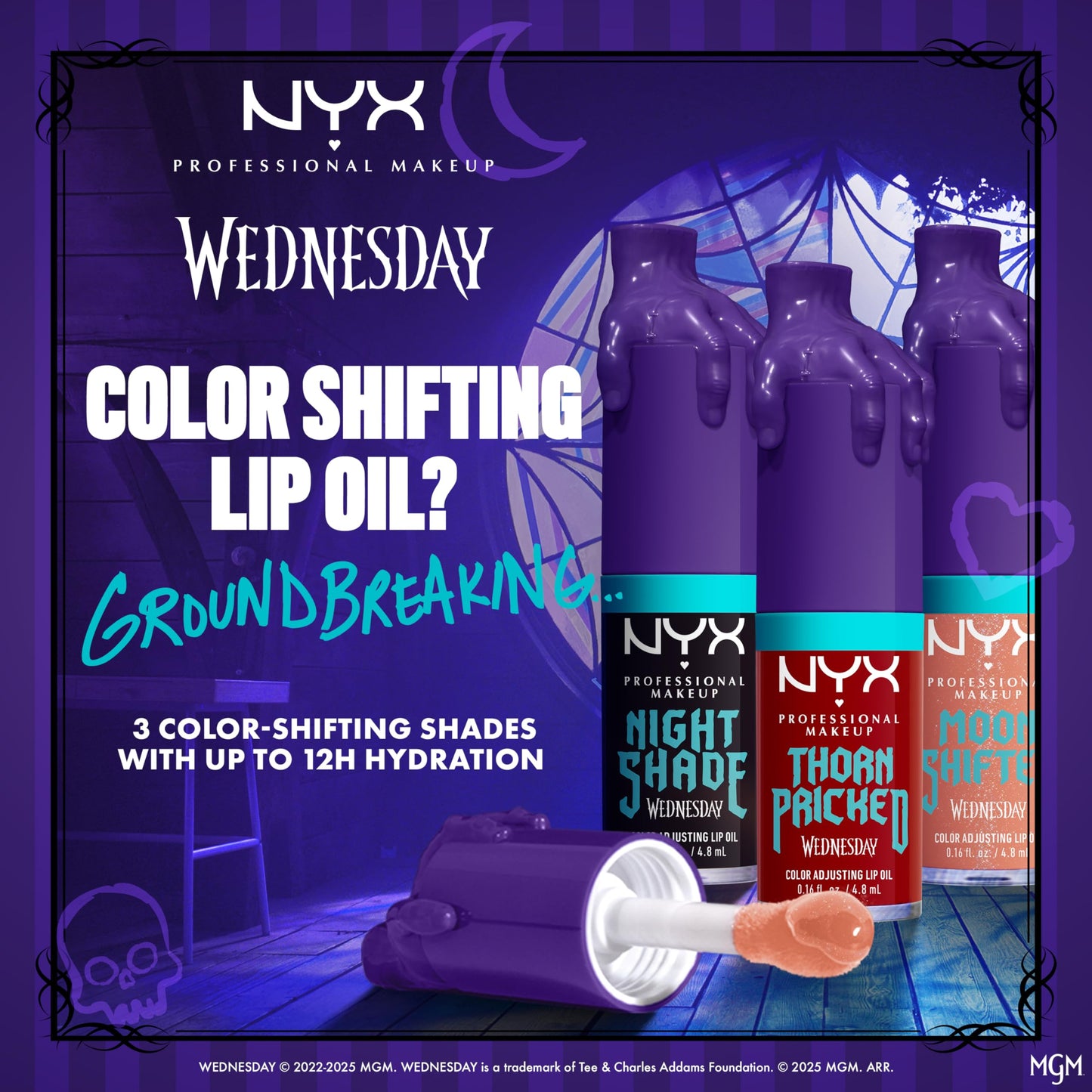 NYX PROFESSIONAL MAKEUP Wednesday Color-Shifting Lip Oil, Moisturizing, Tinted, and Non-Sticky Lip Gloss with up to 12HR Hydration - Thorn Pricked
