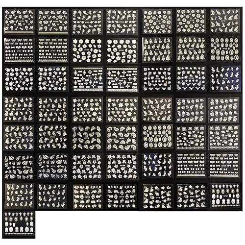 Wrapables A70194_a White with Gold Rhinestones Nail Art Stickers 3D Nail Decals (50 Sheets), Flowers, Bows, & Butterflies Nail Art Stickers (50