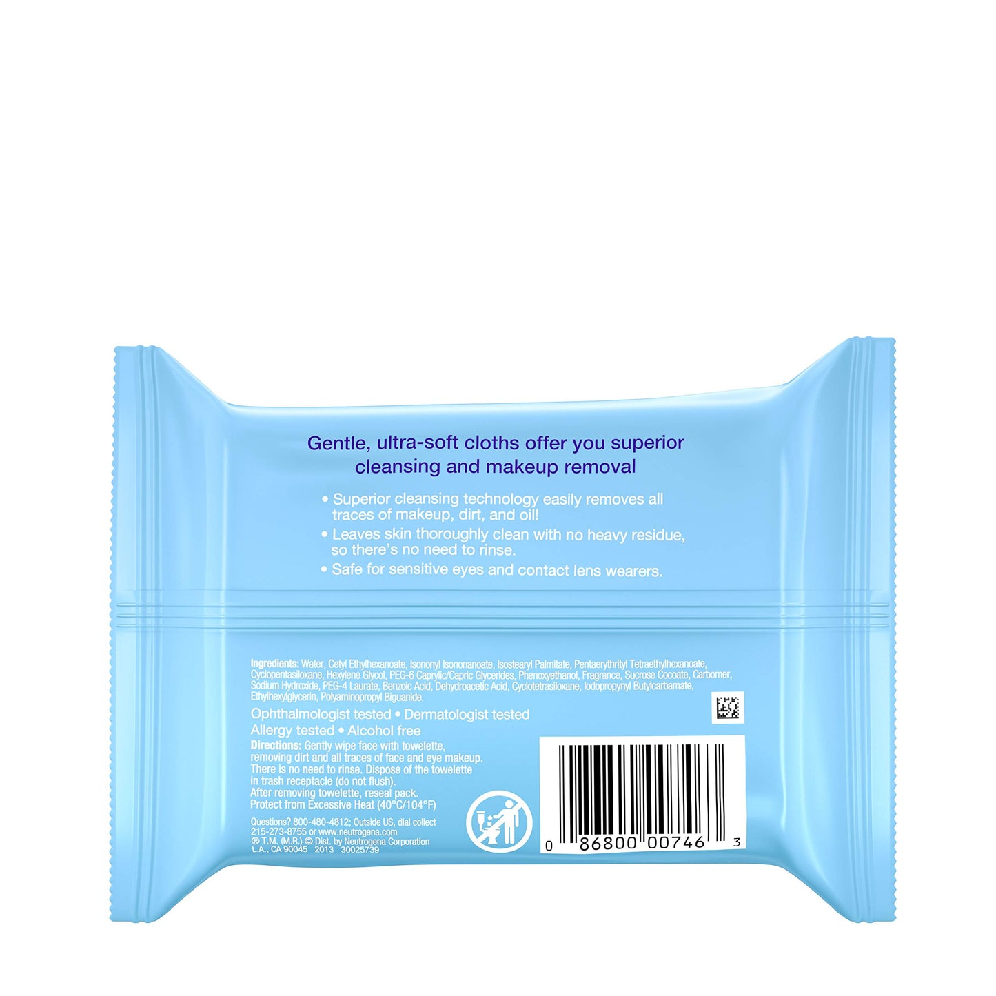 Neutrogena Makeup Remover Cleansing Facial Towelettes, Daily Gentle Face Wipes to Remove Oil, Dirt, & 99.3% of Makeup, Safe for Sensitive Eyes