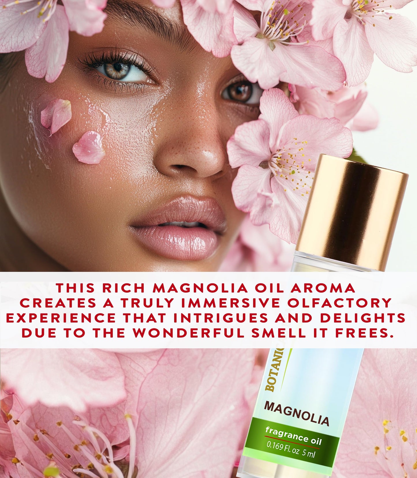Botanical Beauty MAGNOLIA FRAGRANCE OIL ROLL-ON 0.169 Fl Oz 5 ml Rollerball Perfume, Long Lasting an luxury scent of blend of Jasmine, Rose