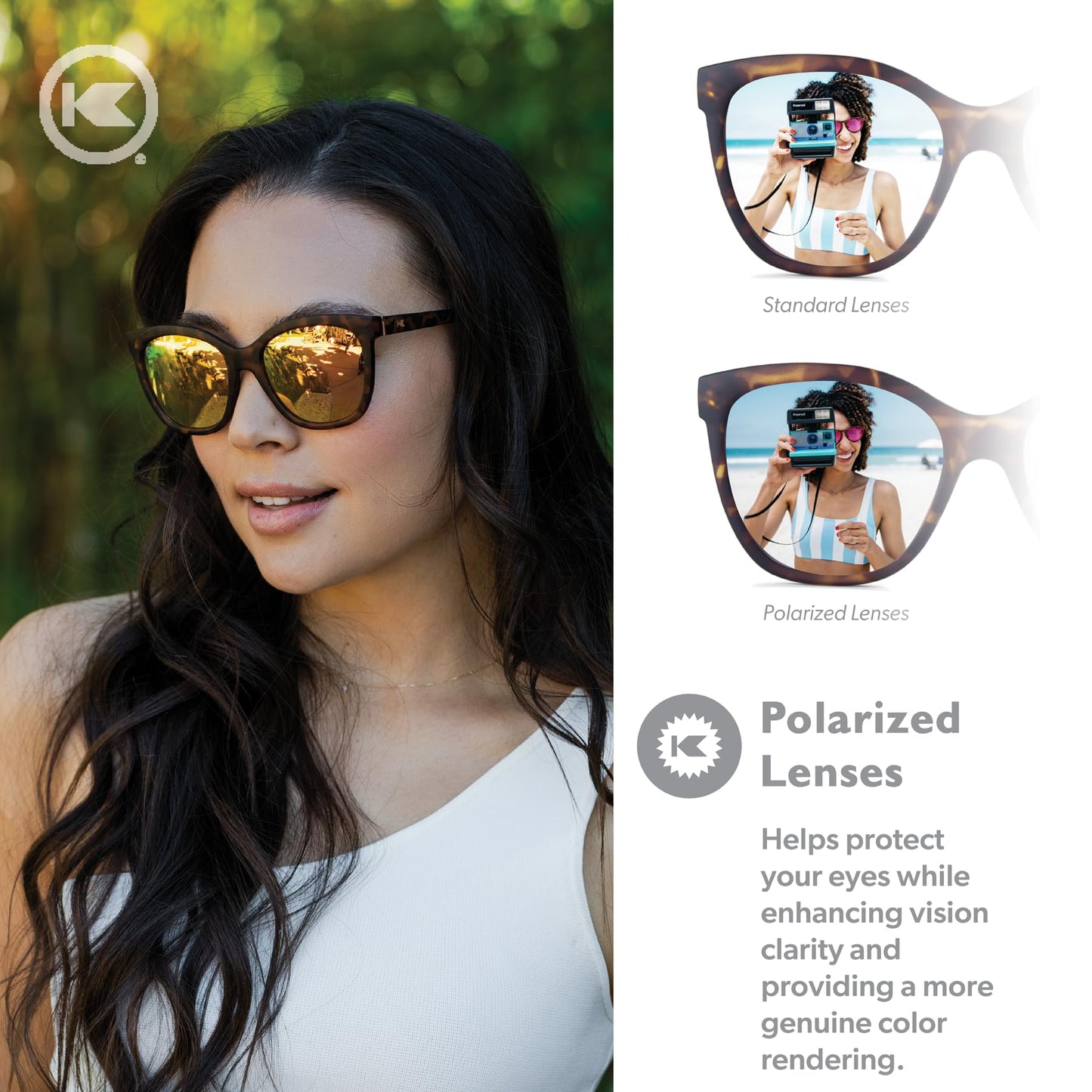 Knockaround Deja Views Polarized Sunglasses for Women - Impact Resistant Lenses & Full UV400 Protection, Matte Tortoise Shell/Rose Gold