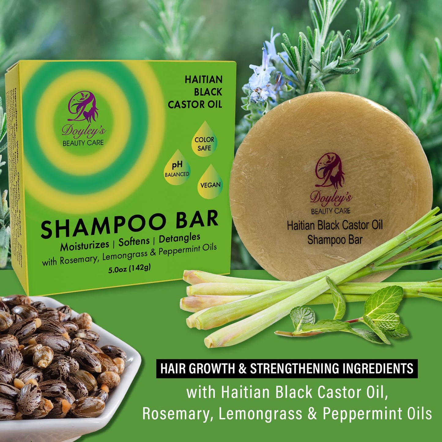 Doyley’s Haitian Black Castor Oil Shampoo Bar 5oz & Mega Moisture Deep Conditioner 8oz Bundle - Rosemary Oil & Chebe Powder - Softens, Detangles