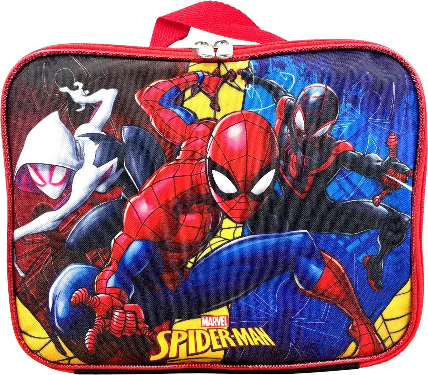 Ruz Spiderman Boy's 16 Inch Backpack With Removable Matching Lunch Box Set (Black-Red-Red)