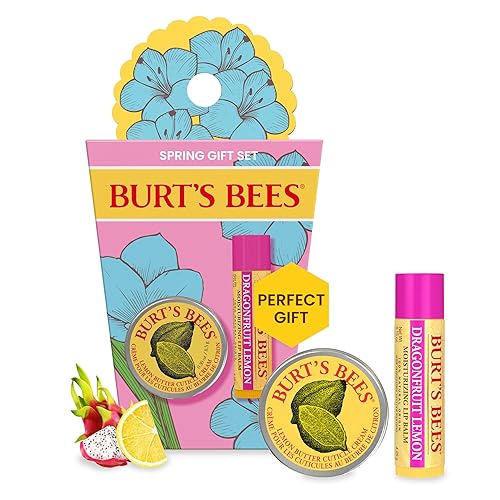 Burt's Bees Gifts Ideas - Spring Surprise Set, Dragonfruit Lemon Lip Balm and Lemon Butter Cuticle Cream, Natural Origin Lip Moisturizer