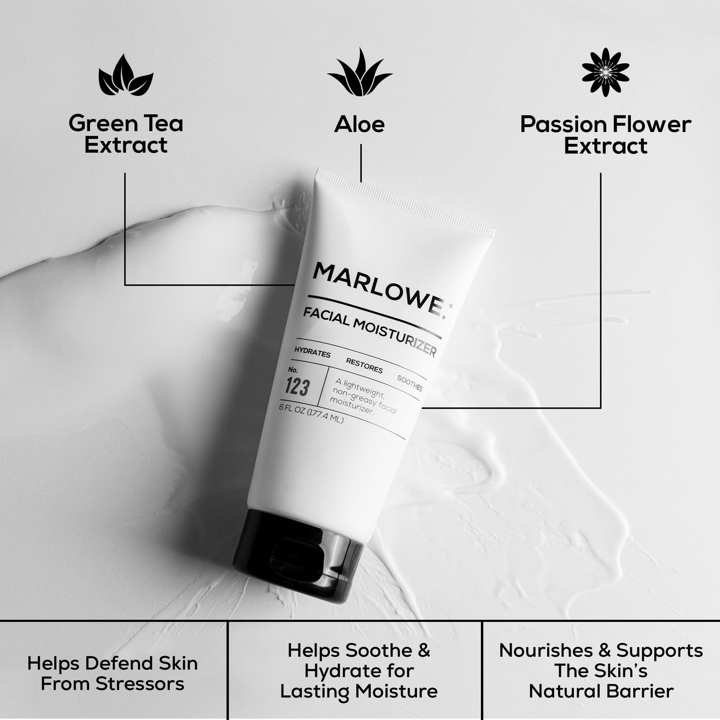 MARLOWE. No.123 Men’s Facial Moisturizer, Lightweight Daily Lotion with Aloe Vera & Green Tea for Soft, Hydrated Skin, Fresh Aloe Citron Scent