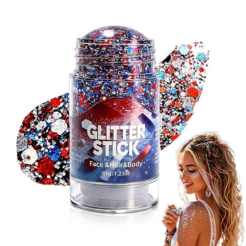 4th of July Glitter Stick, 2026 Red White and Blue Glitter Stick for Hair & Body, Fourth of July Glitter Sticks for Independence Day Parties