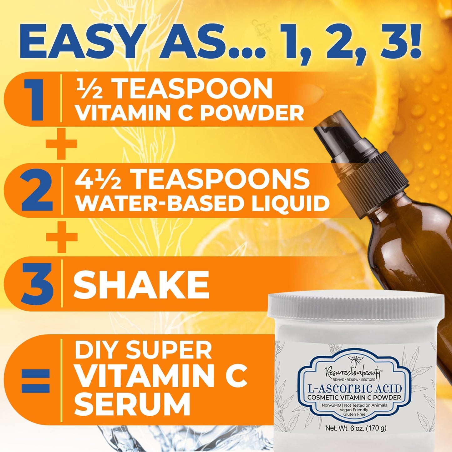 100% Pure L-Ascorbic Acid (Cosmetic Vitamin C Powder for Face) to Make Your Own Premium Beauty Serum, Skincare Mask Treatment, Hyaluronic Serums