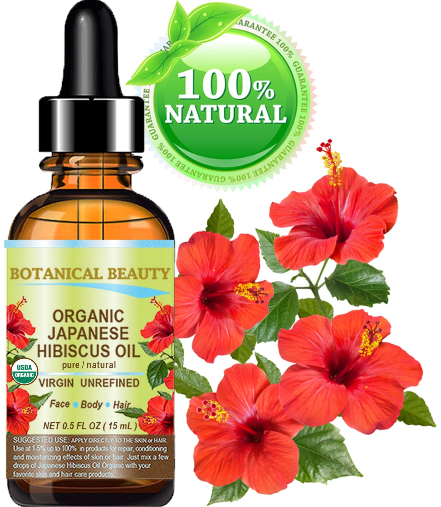 Botanical Beauty Organic HIBISCUS OIL (Hibiscus Sabdariffa) JAPANESE 100 Pure Natural VIRGIN UNREFINED COLD PRESSED Anti Aging, Vitamin E Oil