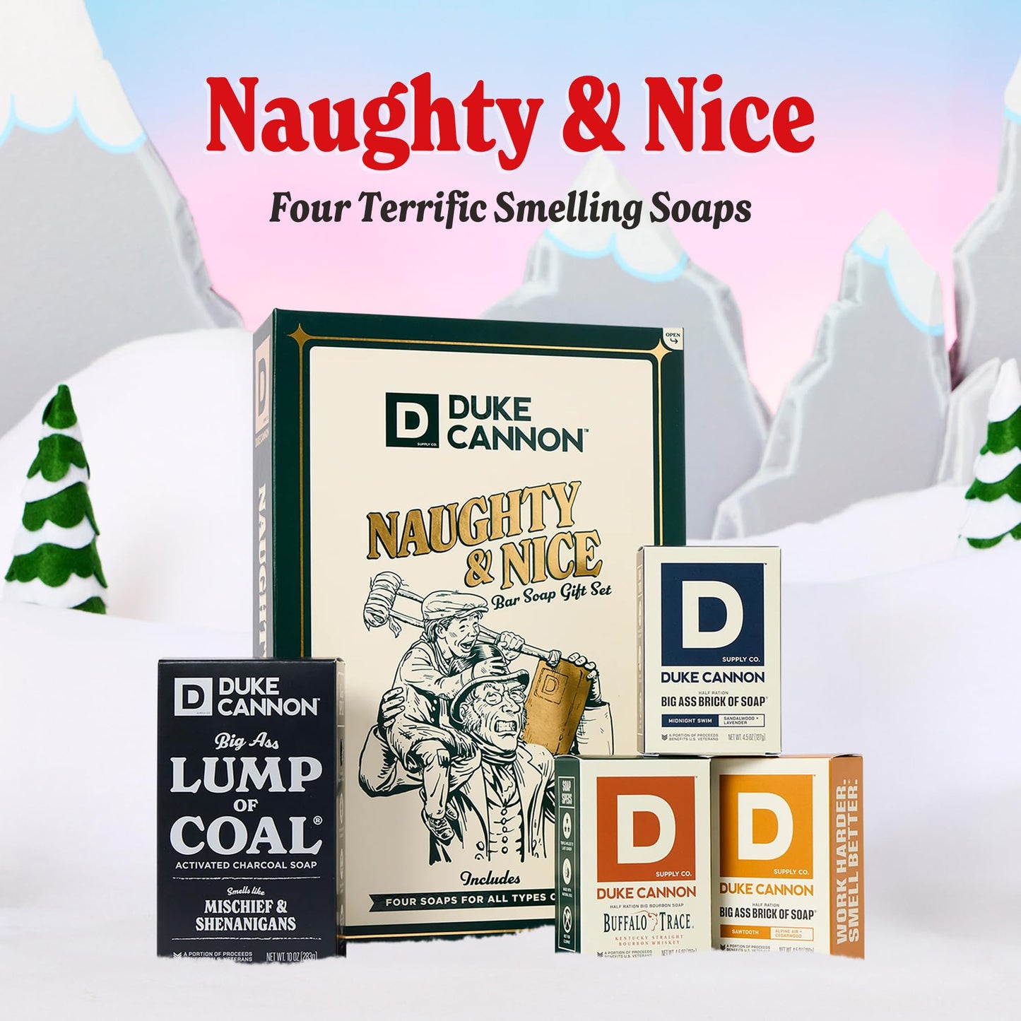 Duke Cannon Men’s Holiday Soap Gift Set - Lump of Coal 10 oz Bar + 3 Junior Bars (American Bourbon, Sawtooth, Midnight Swim) - Christmas Gift Beauty & Personal Care Duke Cannon Supply Co.