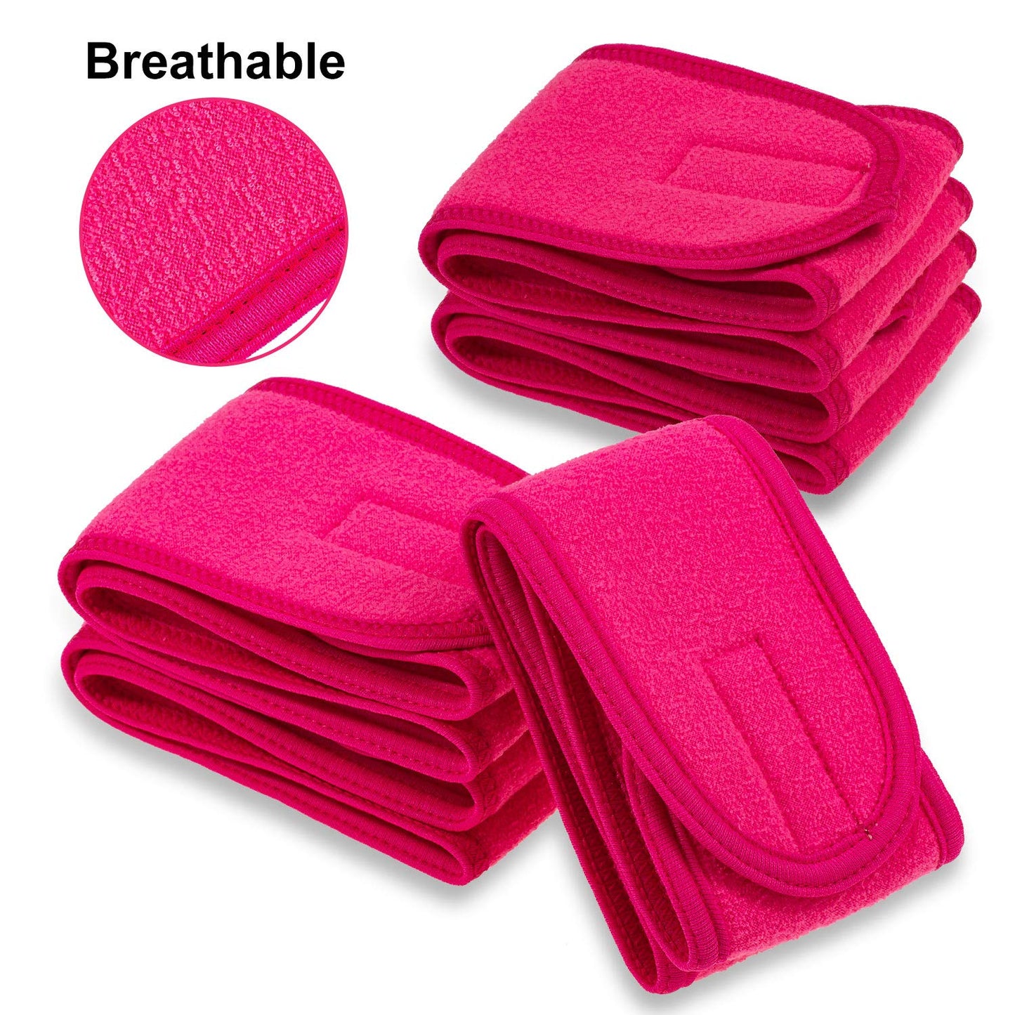 Whaline Spa Facial Headband 4 Packs Head Wrap Terry Cloth Headband Adjustable Stretch Towel for Bath, Makeup and Sport (Rose Red)