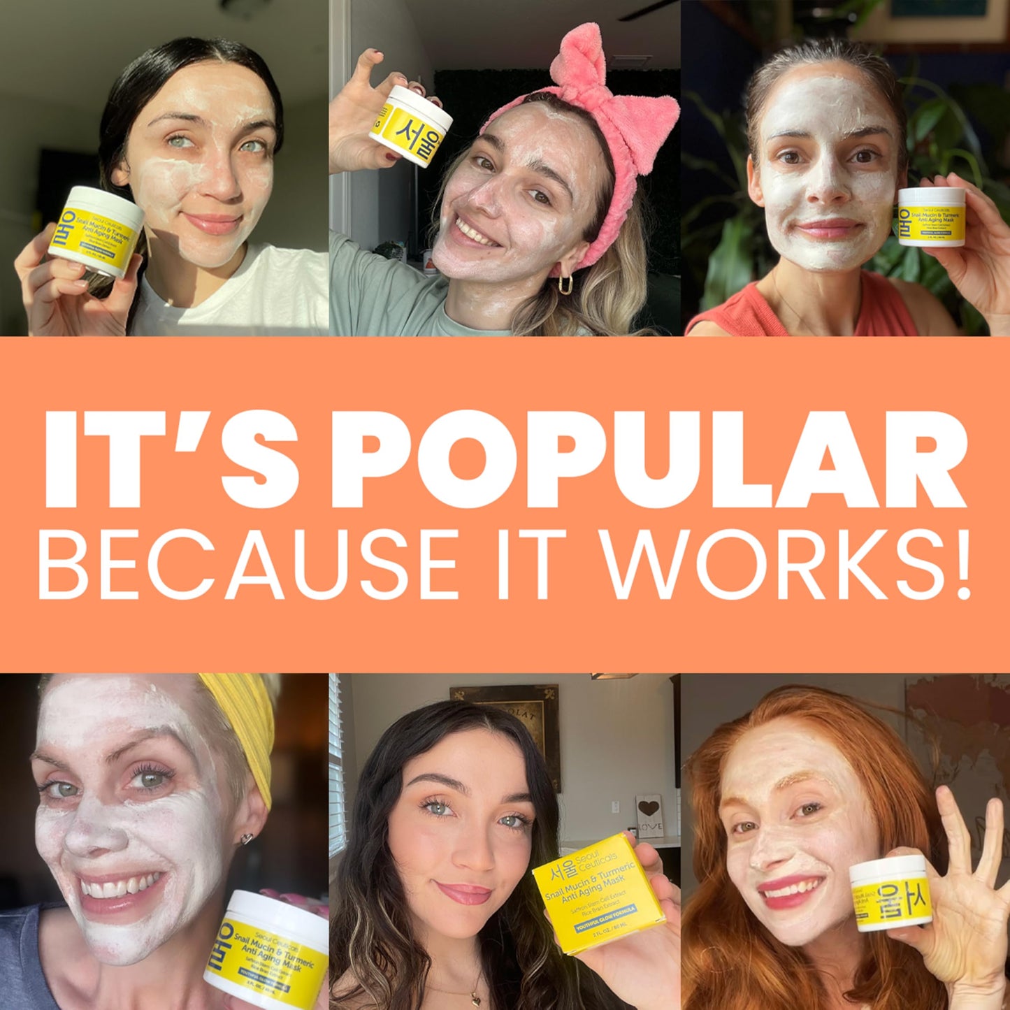 SeoulCeuticals Korean Face Mask Skin Care - Snail Mucin Turmeric Mask for Face - Cruelty Free K Beauty Anti Aging Face Mask for Healthy, Youthful Glow