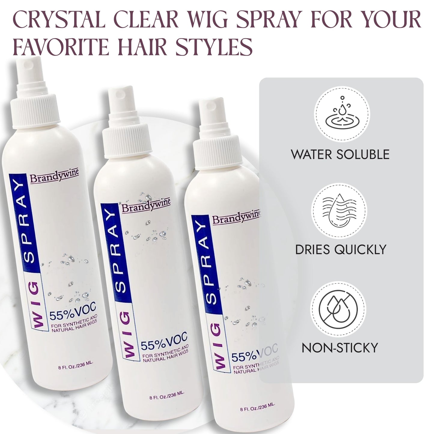 Brandywine Non-Aerosol Wig Spray for Synthetic & Natural Hair Wigs, Hairpieces & Extensions - 3 Pack