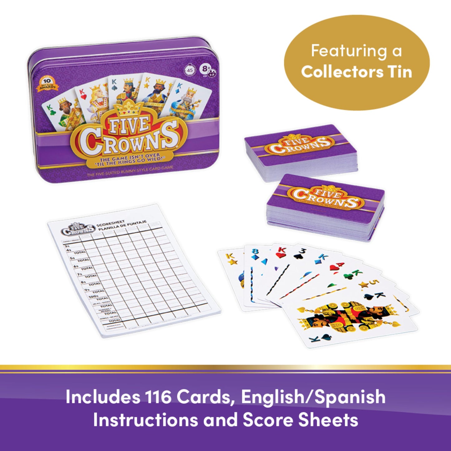 PlayMonster Five Crowns Collectible Tin - Card Game for Kids and Adults, Family Game Night, The Game isn’t Over Until the Kings Go Wild!, 5 Suited…