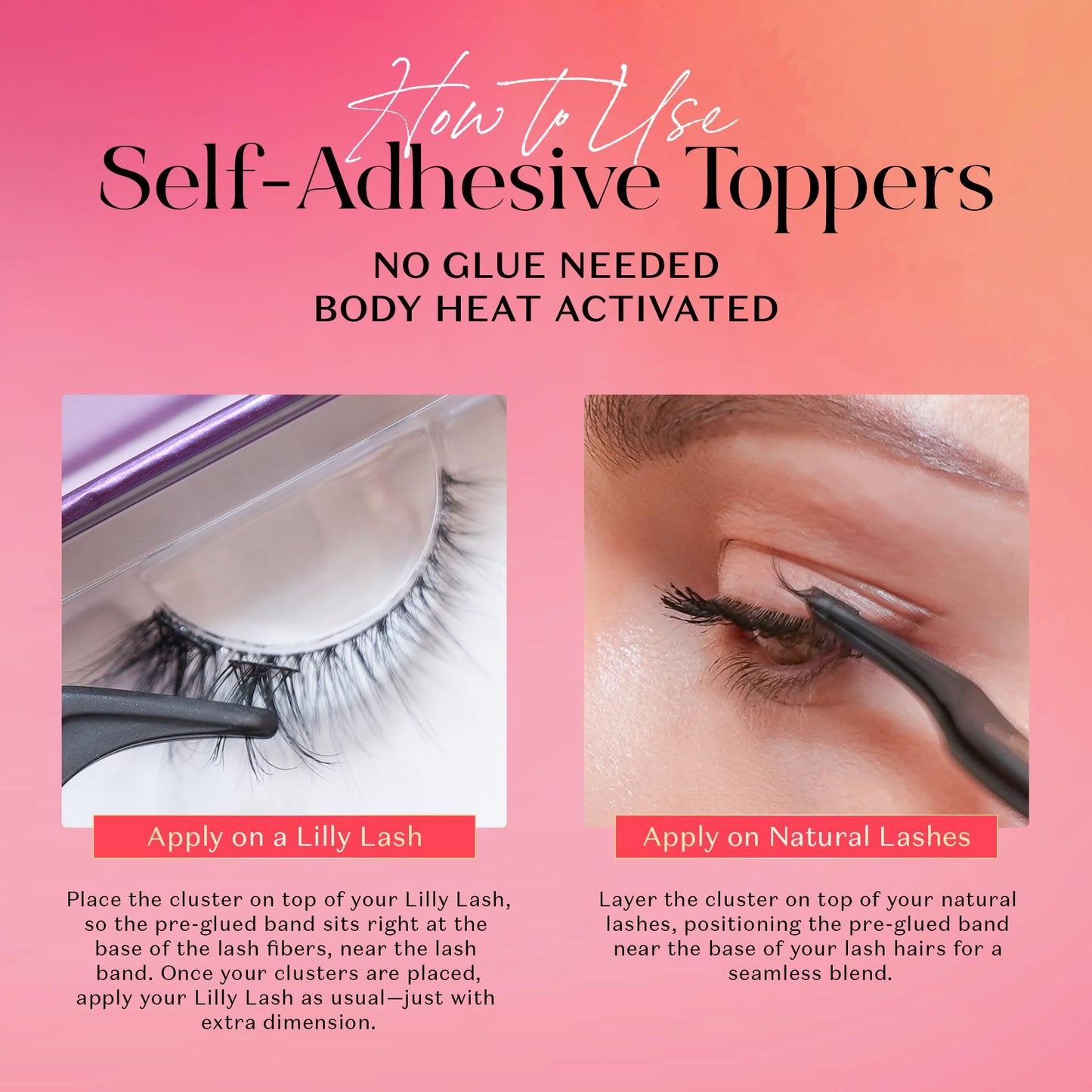 Lilly Lashes Self-Adhesive Edgy Accents Lash Clusters Toppers - Pre-Glued Clear-Band False Lashes for Effortless Application, 24 Hr All-Day Hold Beauty and Personal Care Lilly Lashes