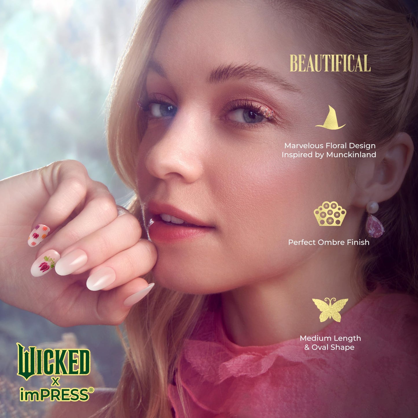 WICKED X imPRESS Press On Nails, New Improved Adhesive, Up To 10 Day Hold, ‘Beautifical’, White, Medium Oval, Includes 30 Fake Nails, 1 Prep Pad, 1 Beauty & Personal Care imPRESS
