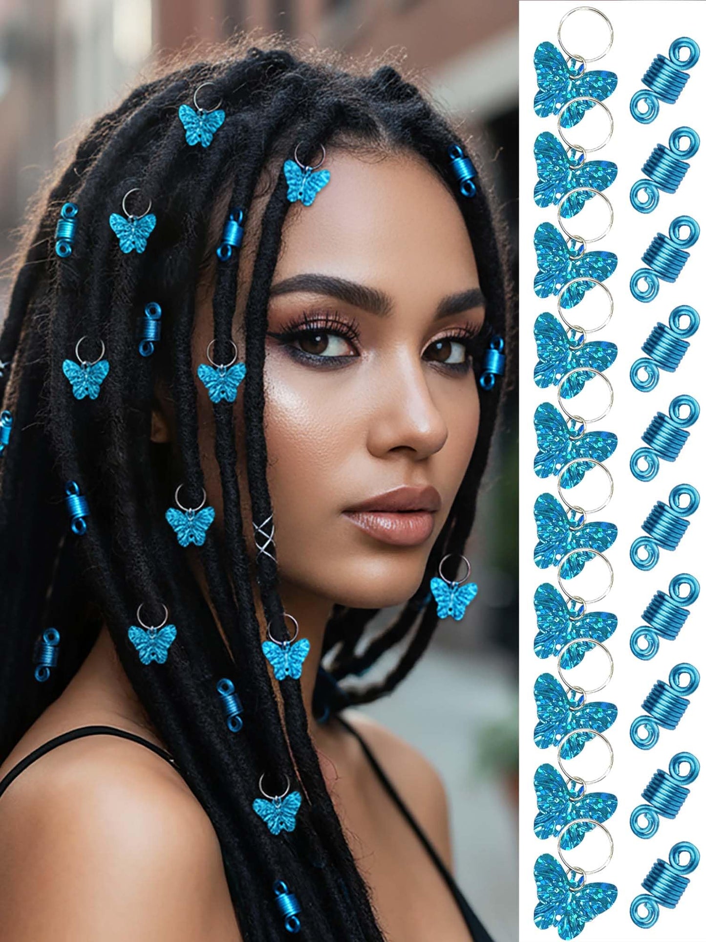 Formery Butterfly Braid Charms Blue Butterflies Loc Hair Jewelry Spiral African Dreadlock Accessories for Women (20PCS)