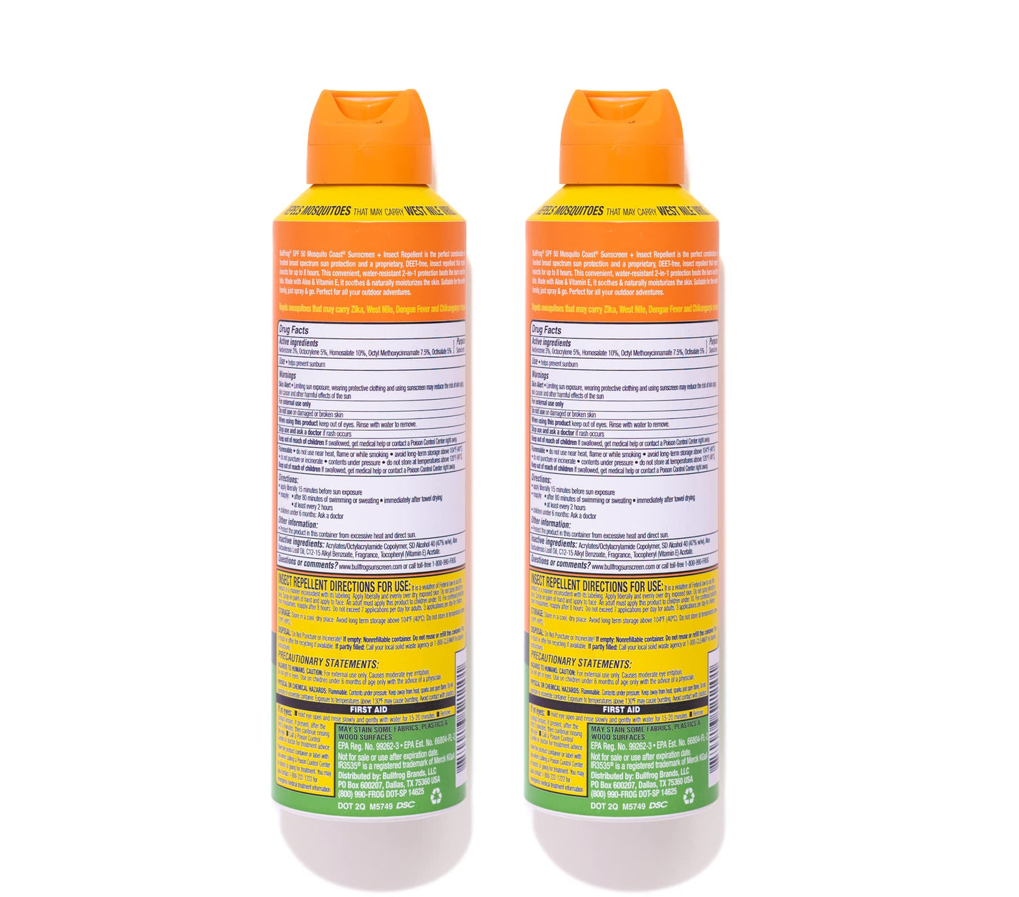 Bullfrog Mosquito Coast Sunscreen SPF50 + Insect Repellant 5.5oz Continuous Spray, 2pk Beauty and Personal Care Bullfrog