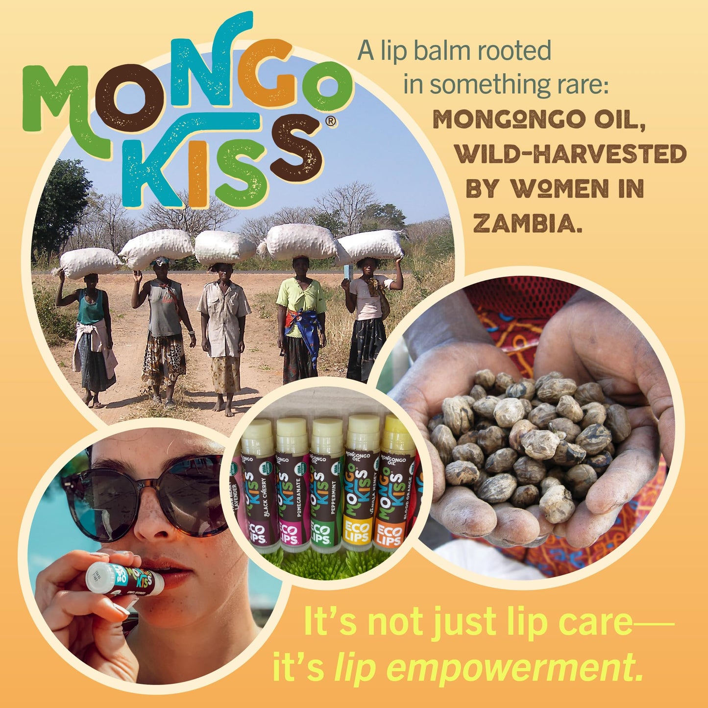 Eco Lips Mongo Kiss Organic Lip Balm 4 Pack Peppermint, Pomegranate, Vanilla Honey, Black Cherry - 100 Percent USDA Organic - Soothe, Moisturize Dry