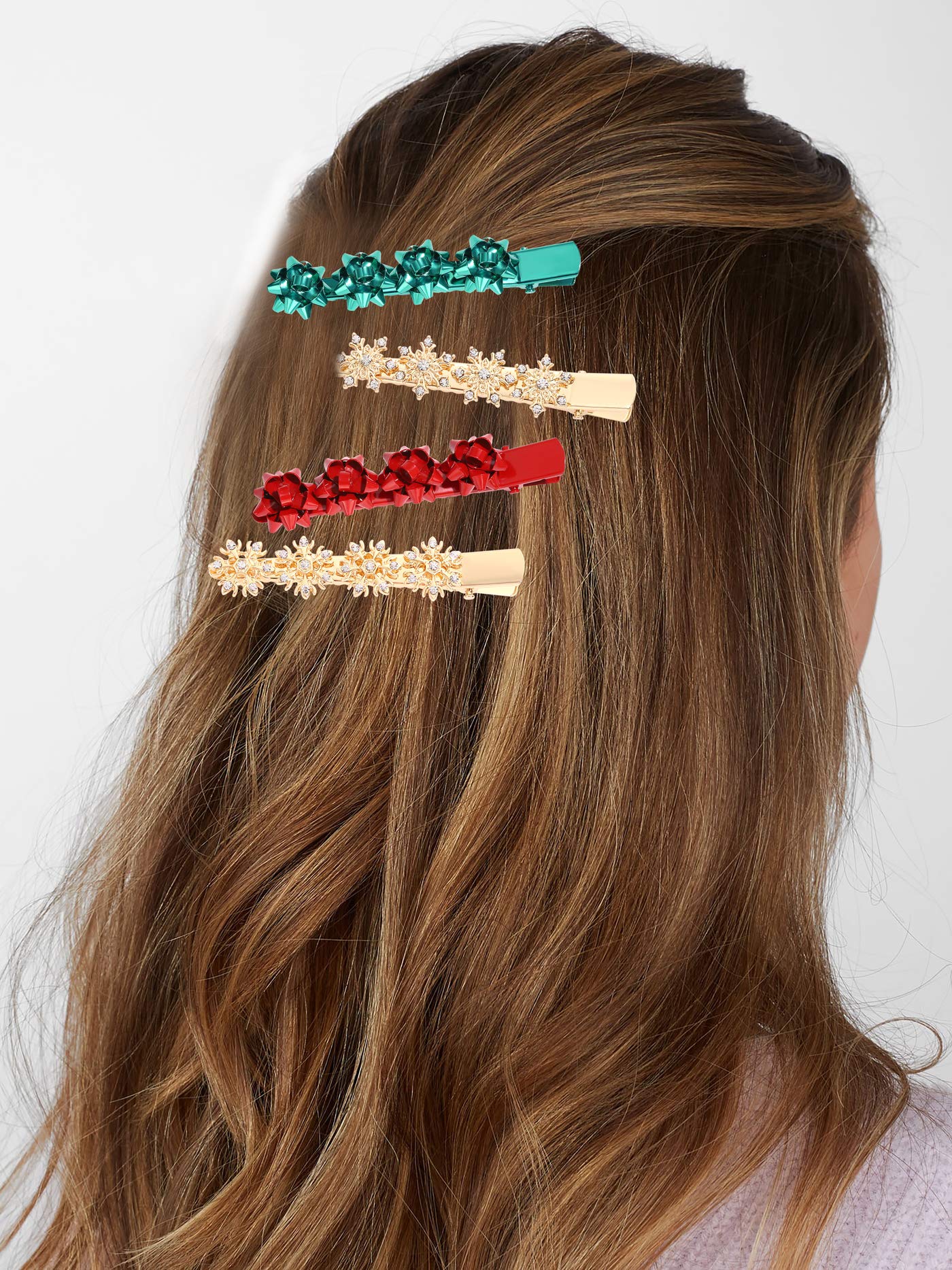 Christmas Hair Clip Hairpin Rhinestone Winter Snowflake Bow Shape Alligator Hair Clip Xmas Holiday Party Hair Barrette Hair Accessories For Woman (Bow