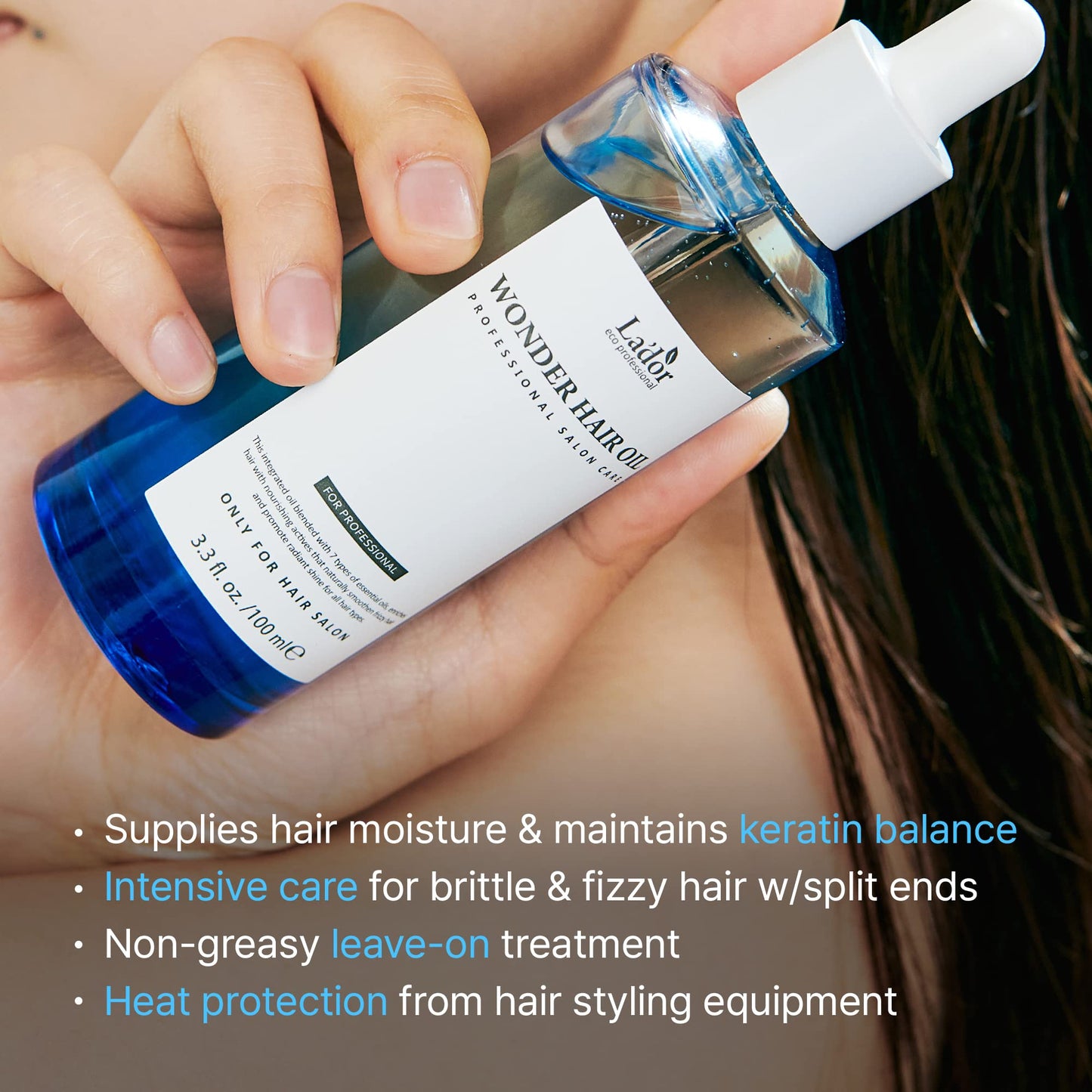 LADOR Wonder Hair Oil Anti Frizz Leave-In Lightweight Protein Coditioner - Squalane Argan Avocado Oil for Dry Static Damaged Bleached Hair Defrizz