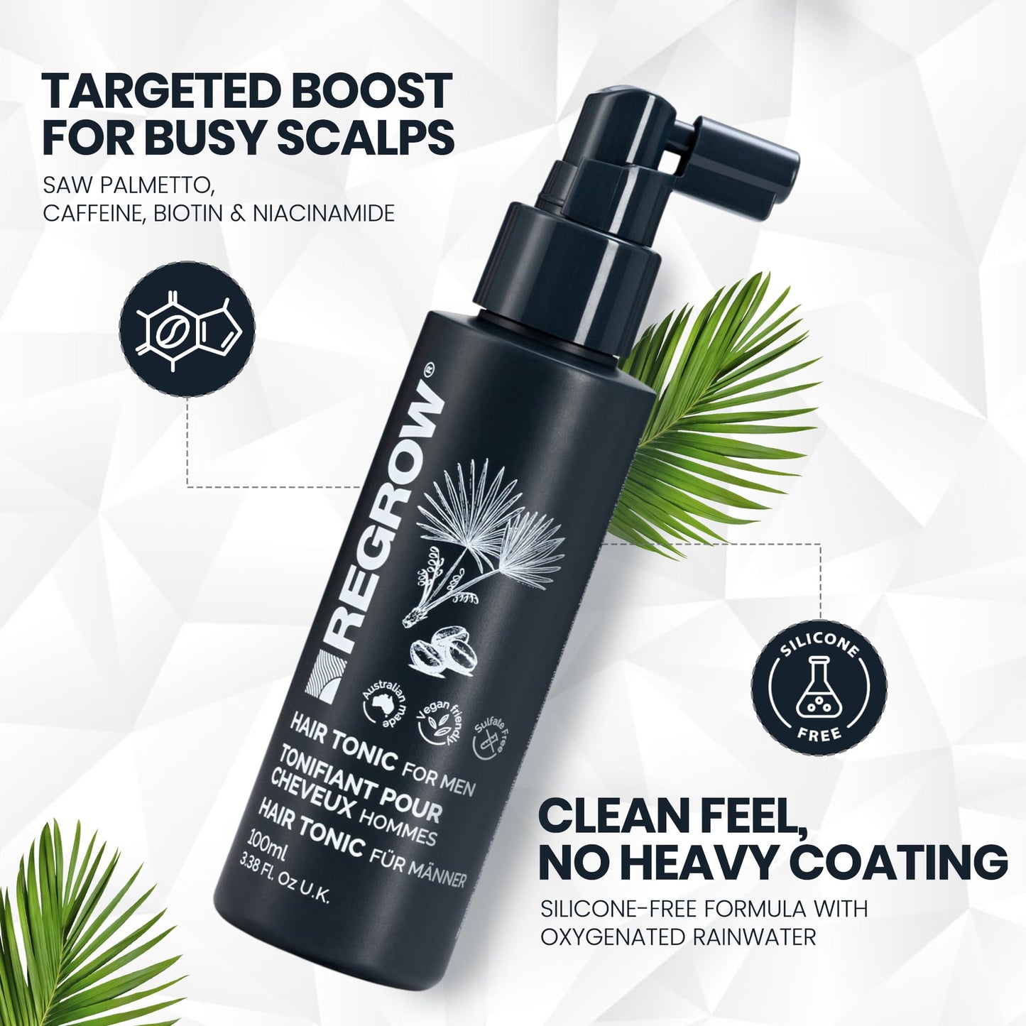 Regrow Hair Regrowth Treatment For Men. Full Set Shampoo, Conditioner & Hair Tonic, For Thicker Fuller Hair, With Caffeine Biotin & Niacinamide