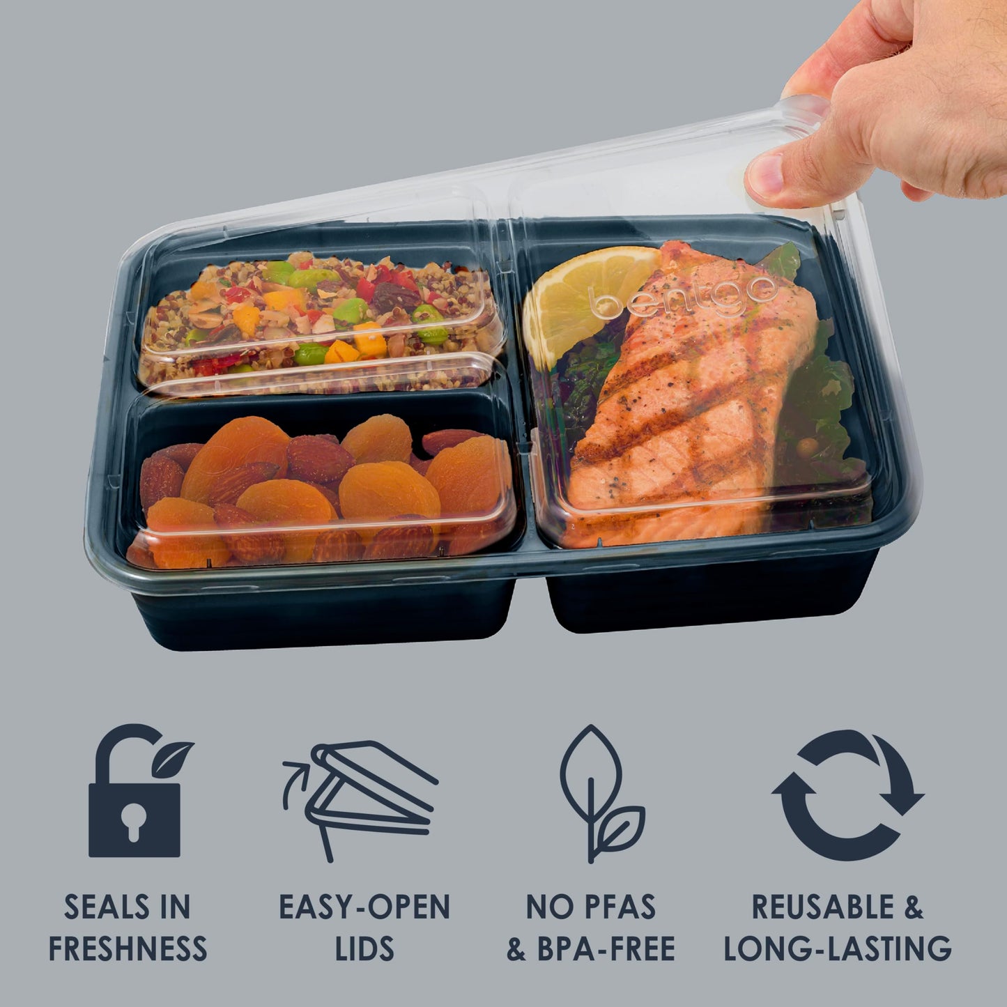 Bentgo Prep - 20-Piece 3-Compartment Reusable Meal Prep Containers with Lids, PFAS & BPA Free Materials, Durable, Microwave, Freezer, & Dishwasher…