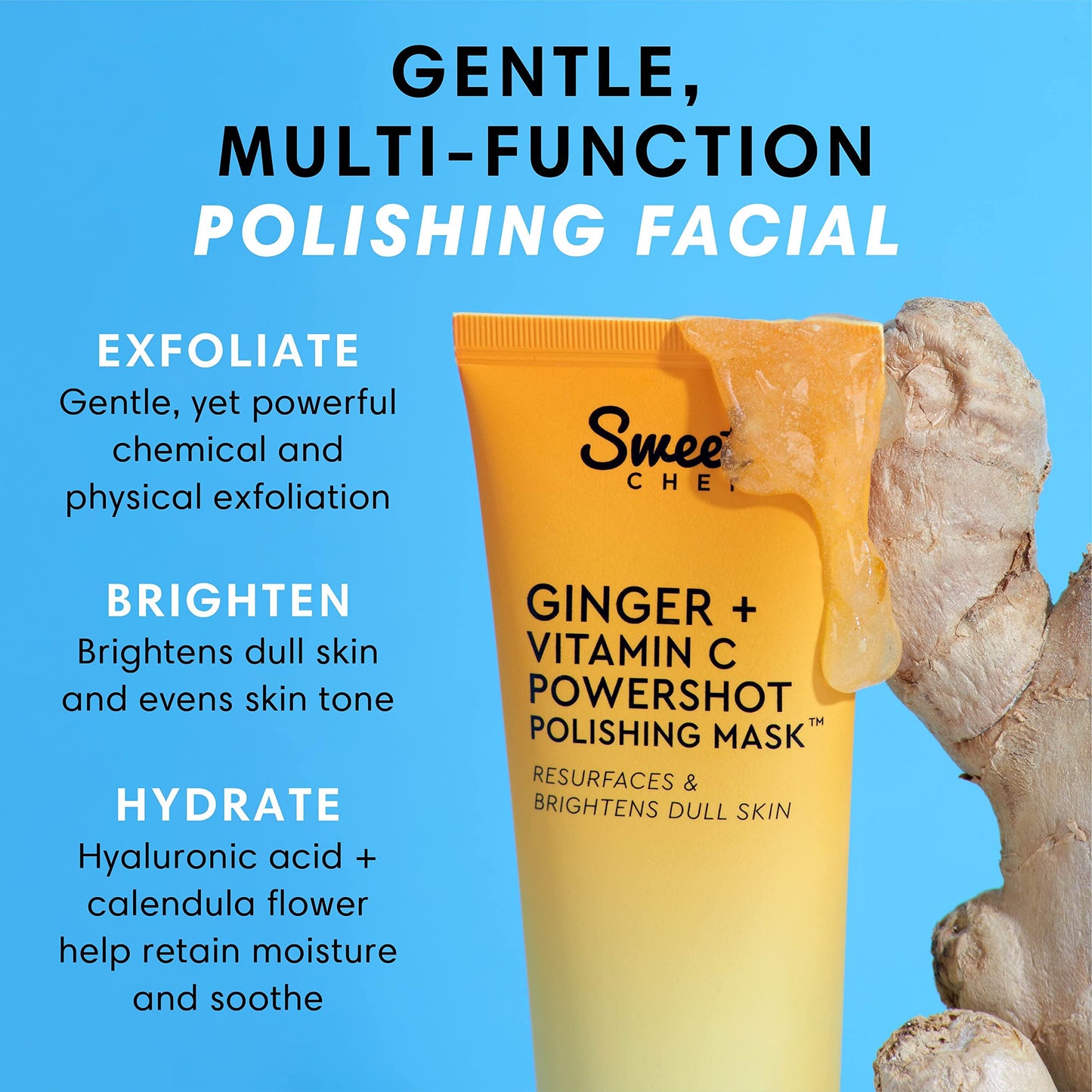 Sweet Chef Ginger + Vitamin C Powershot Polishing Mask - Brightening Face Mask for Dark Spots & Uneven Skin Tone + Maca, Rice Powders & AHA Face