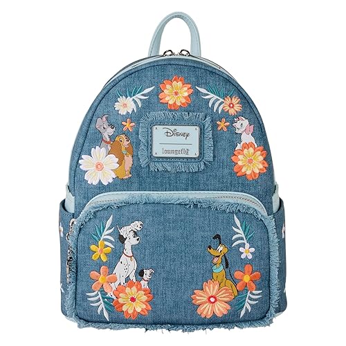 Loungefly Disney Dogs & Cats Faux Denim Fringe Mini Backpack