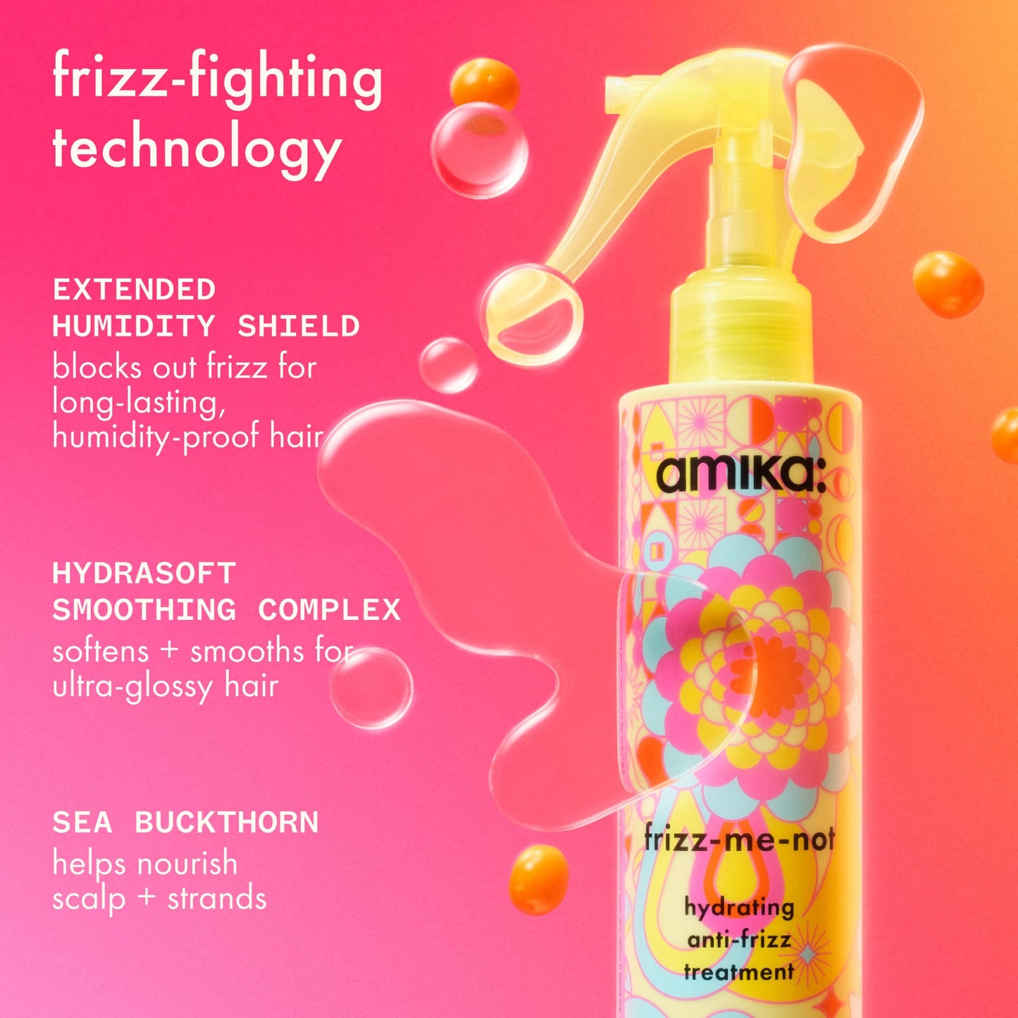 amika frizz-me-not hydrating anti-frizz treatment, 60ml | lightweight hydrating spray for medium to thick coarse hair types 2a-4c, humidity + heat Beauty and Personal Care Amika