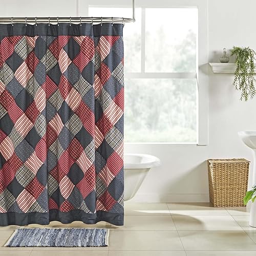 Bella Taylor Home, Primitive Country Americana, Revere Red White and Blue Patriotic Collection, Patchwork Shower Curtain 72x72