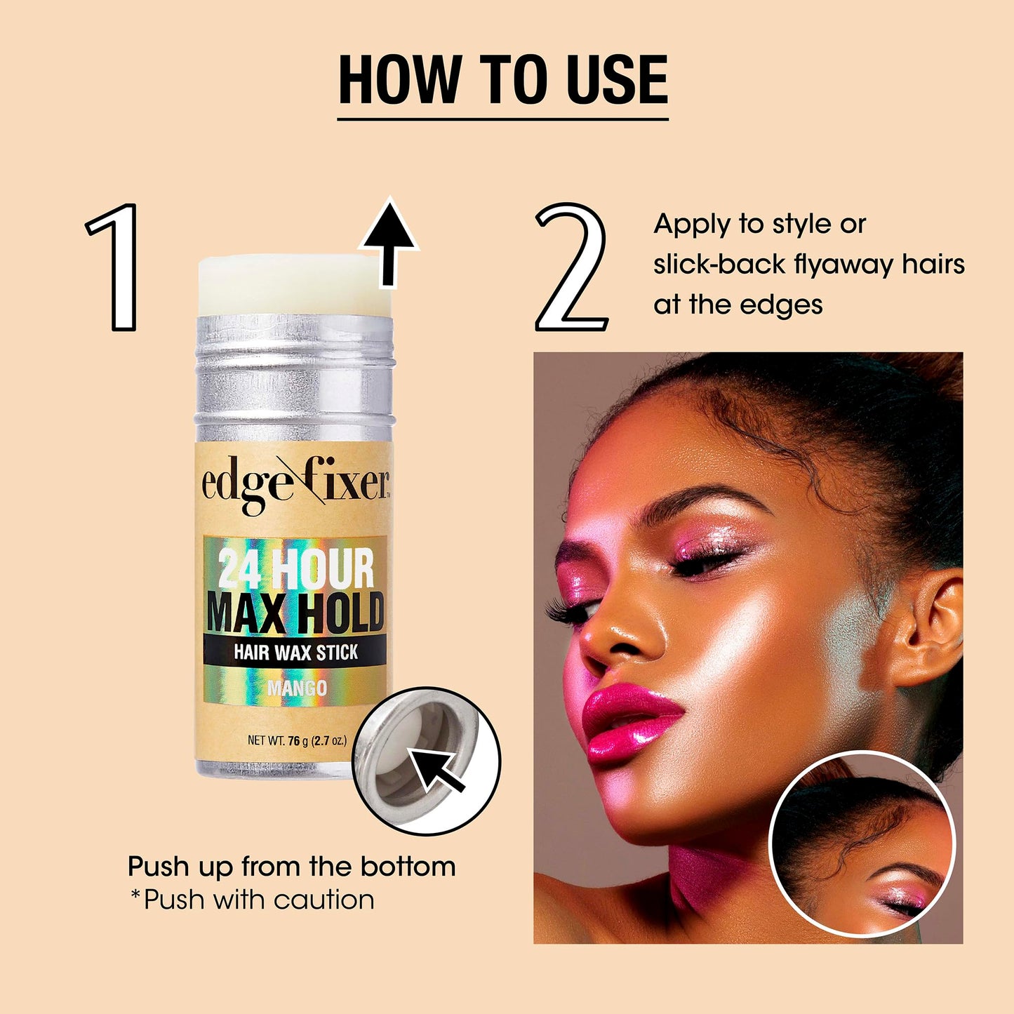 Red by Kiss Hair Wax Stick 24HR Max Hold Edge Fixer Edge Control Pomade Non-Sticky, Non-Oily Flake Free Hair Styling Wax 2.7 oz. (Mango)