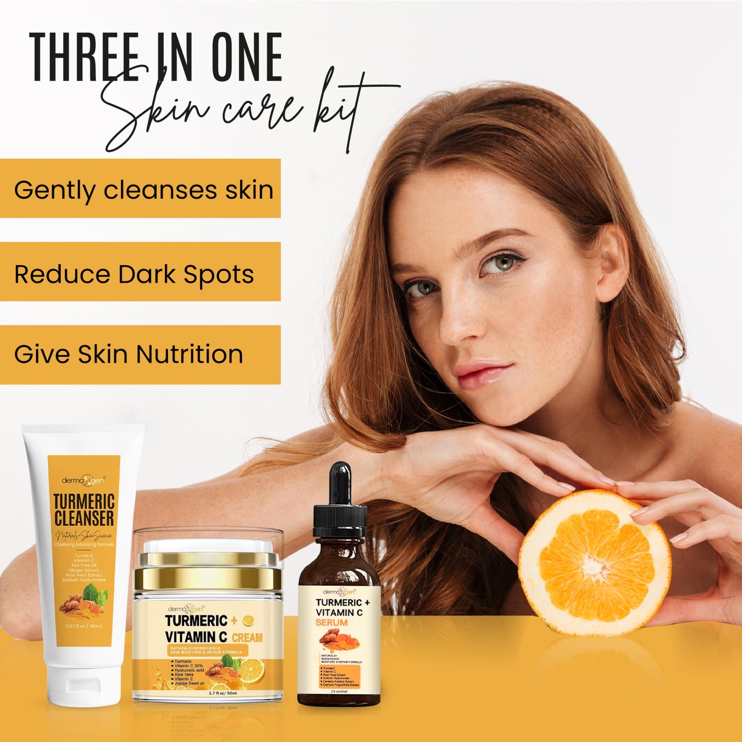 Dermaxgen Turmeric Complete Facial Care Kit - Organic Glowing Skin Anti-Aging, Rejuvenating, Boosting Collagen & Hydrating - Day & Night Brightening