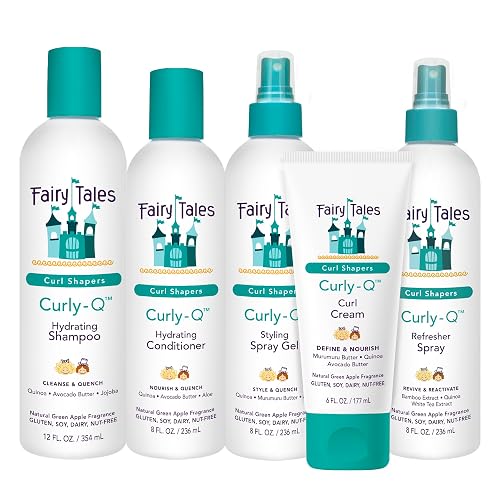 Fairy Tales Curly Q Kids Curly Hair Products Set - Curl Shampoo, Curl Conditioner, Curl Cream, Curl Refresher & Kids Styling Spray Gel - Phthalate