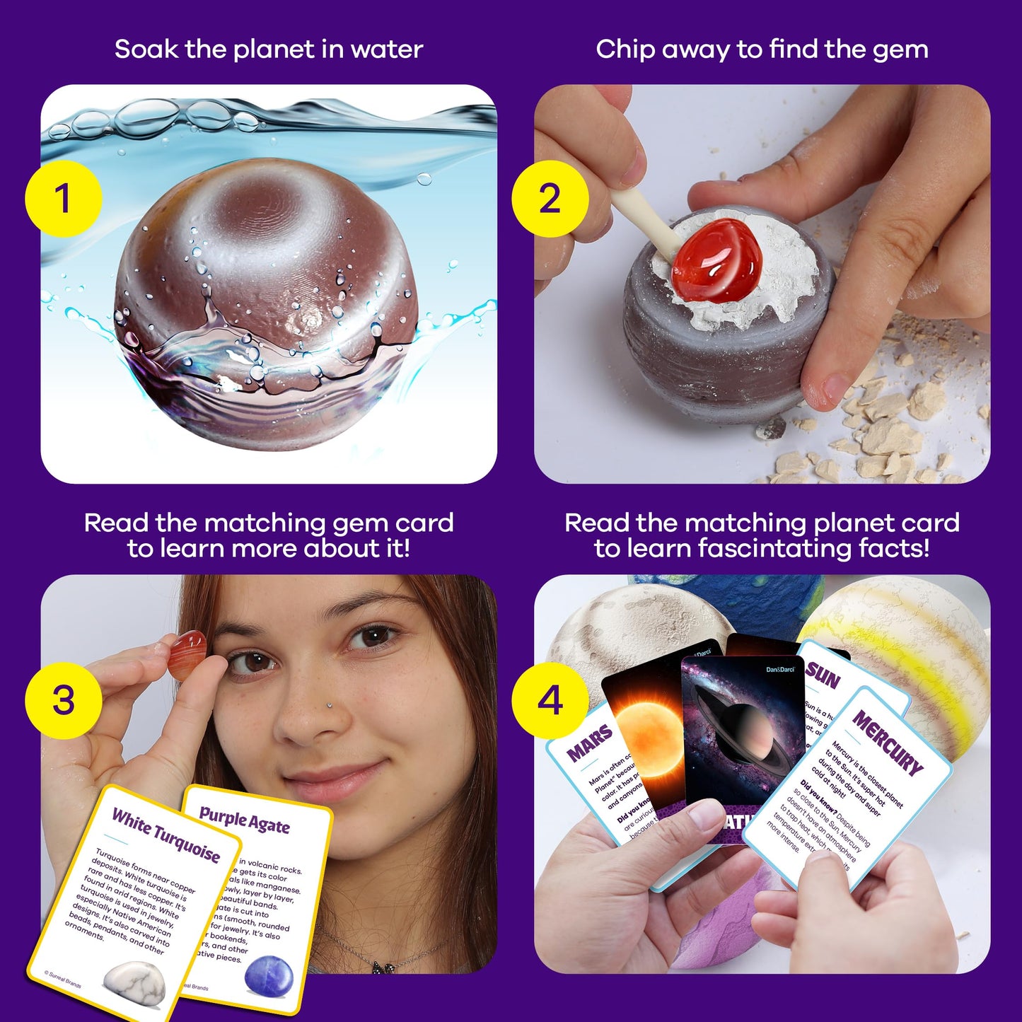 Dan&Darci Galaxy Gem Dig Kit – Space Science STEM Toy with Gemstones for Kids Ages 6-12, Fun Gift for Boys & Girls