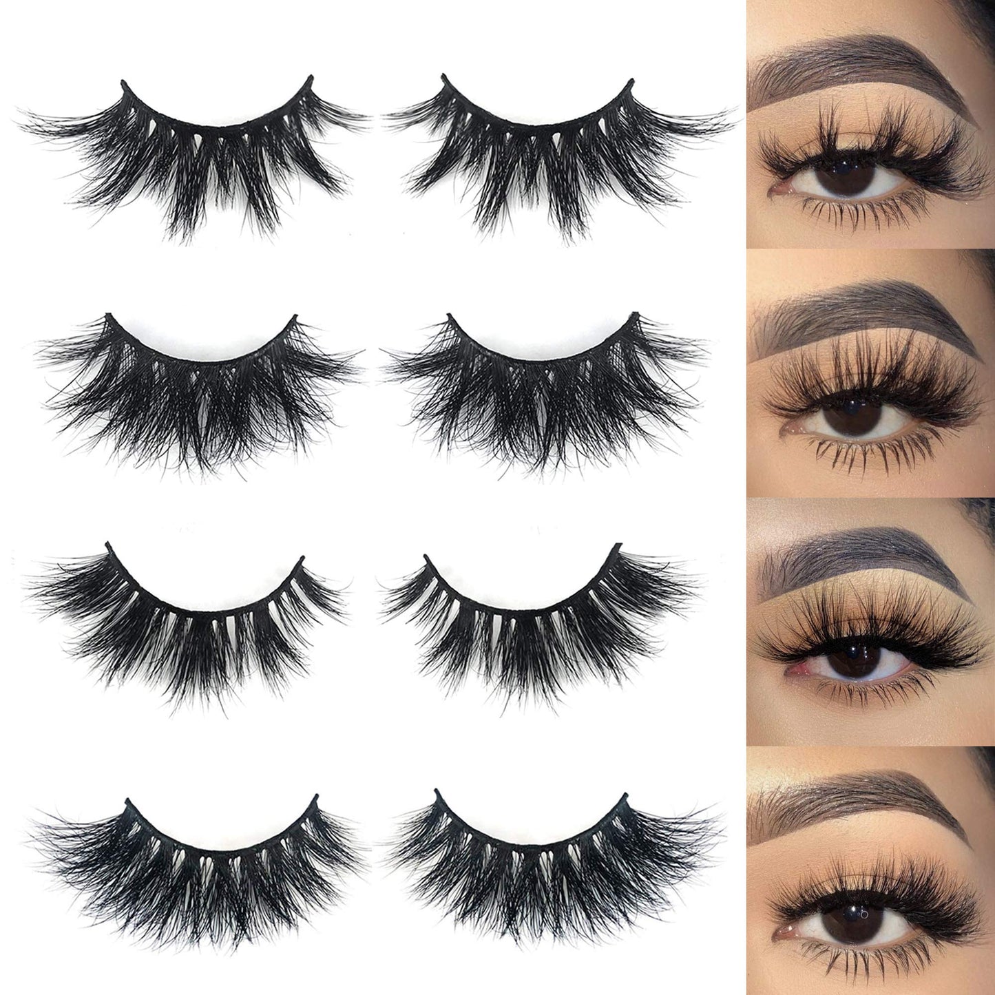 Mikiwi 3D Mink Lashes, 4 Styles Mink Eyelashes, Dramatic Eyelashes, Strip Lashes, 5D Mink Lashes, Pack-4